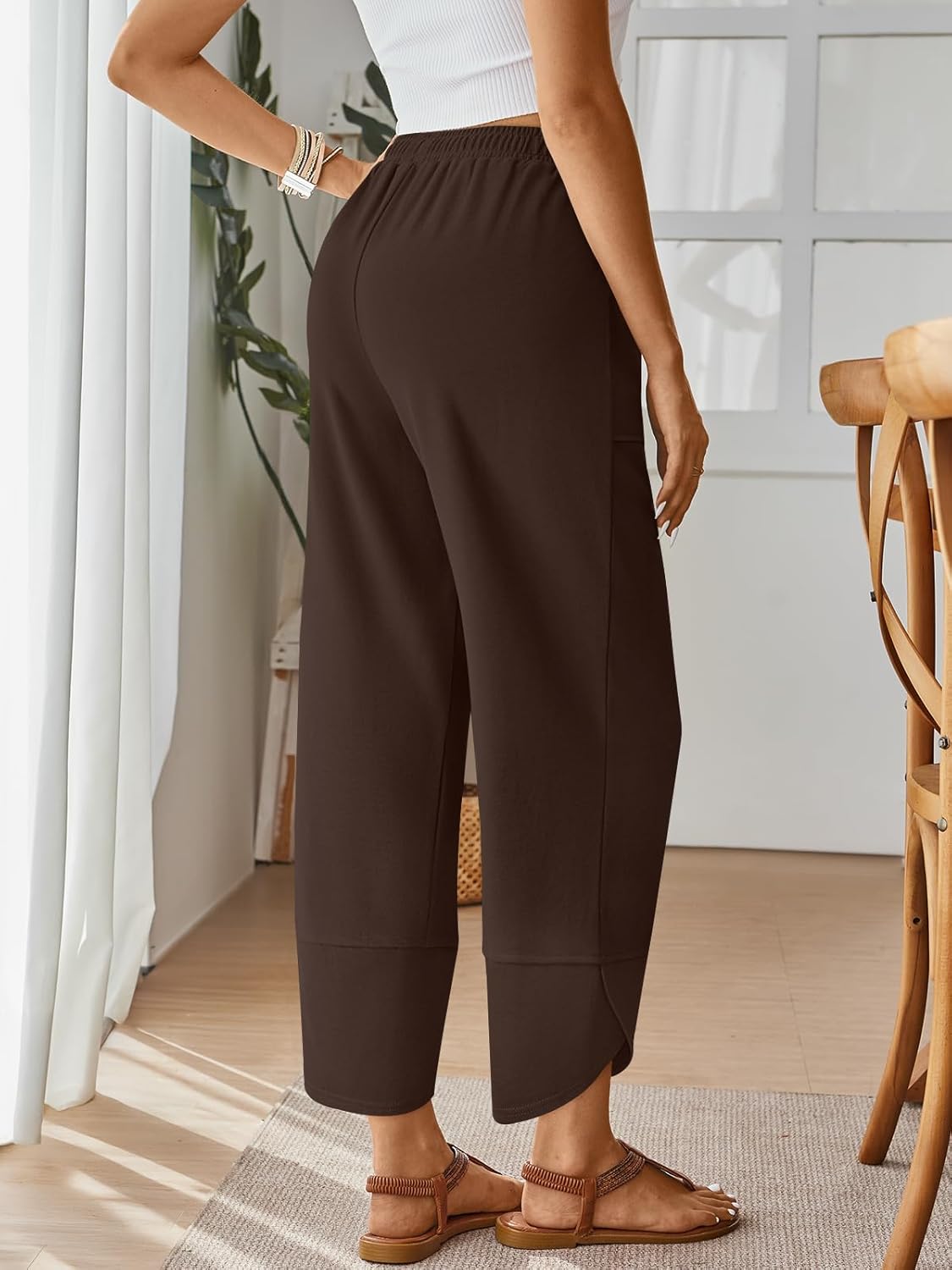 Trendy Queen Women's Wide Leg Pants Boho Summer Capri Palazzo Harem Casual Barrel Sweatpants Baggy Slacks with Pockets - Image 3