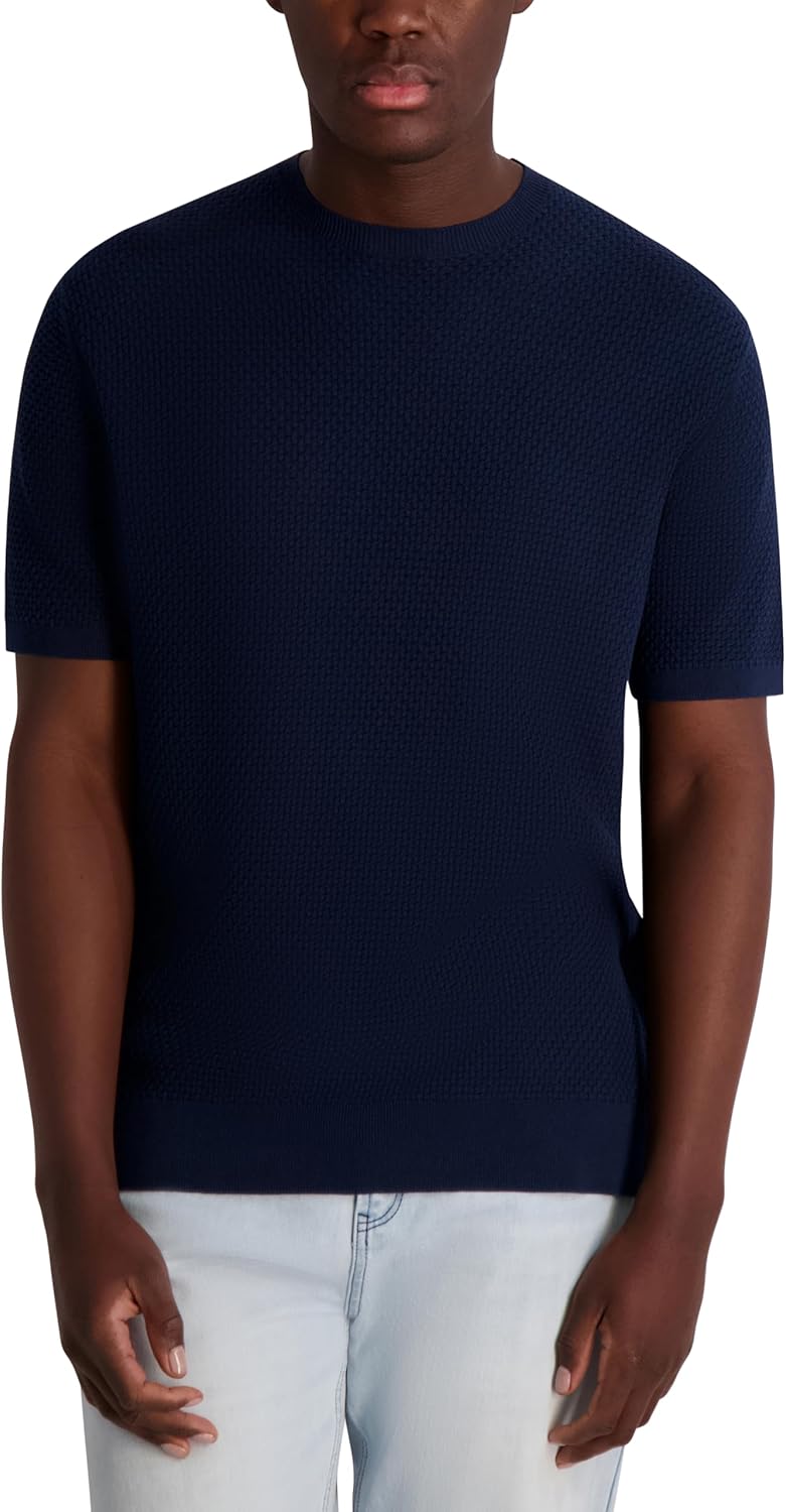 Karl Lagerfeld Men's Textured Striped Short Sleeve Shirt