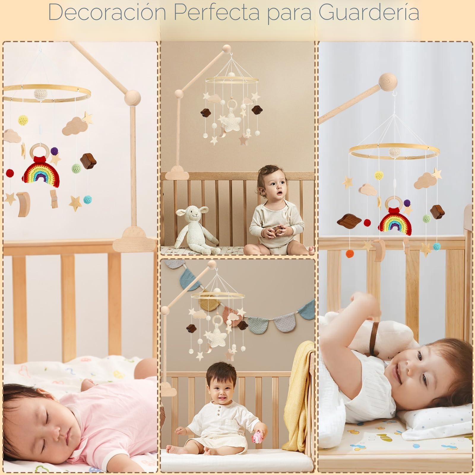 Farerkass Soporte Móvil para Bebé, Soporte de Madera para Cuna, Altura Ajustable, Brazo Móvil de Cuna Extraíble, Ideal para Campanas de Viento, Juguetes y Decoración de Habitación Infantil