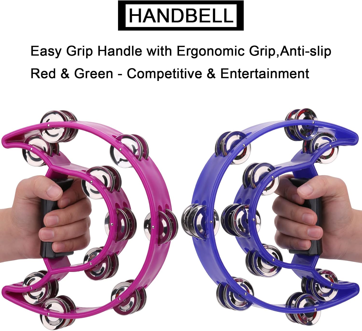 2Pack 10" Double Row Tambourine, Half Moon Musical Tambourine 20 Metal Jingles Hand Held Percussion Drum, Plastic Musical Percussion Tambourines for Adults, Church, KTV, Party, Dark Pink & Blue : Musical Instruments