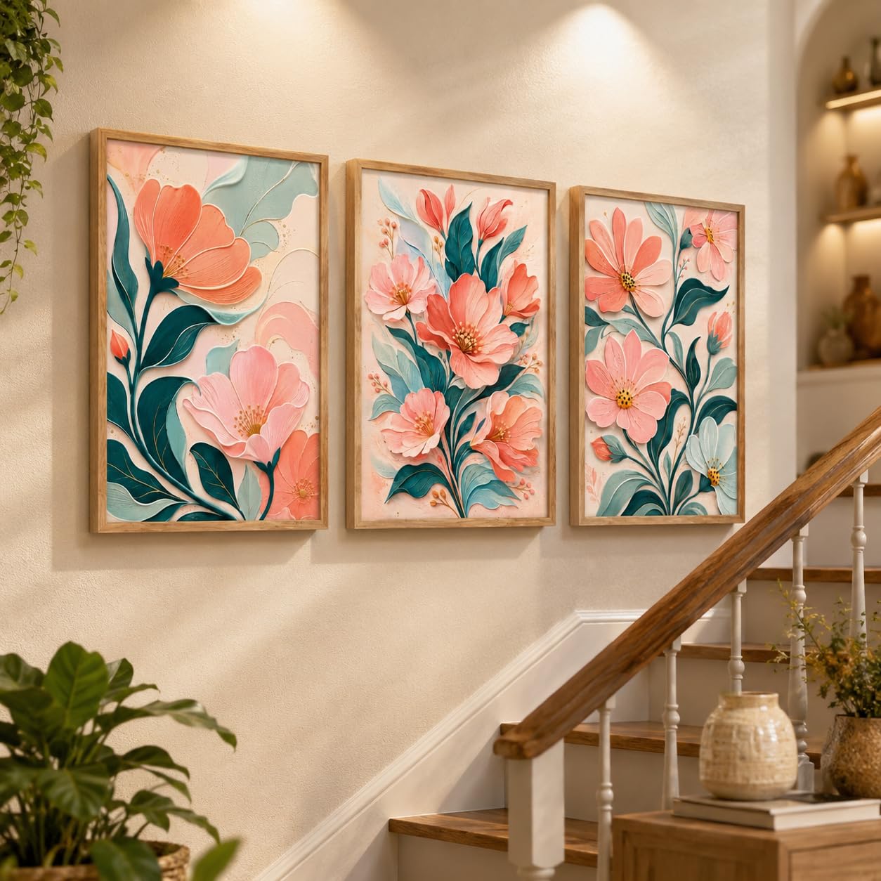 Livin'luxe Peacock Wall Art Set - 3 Floral Paintings -18