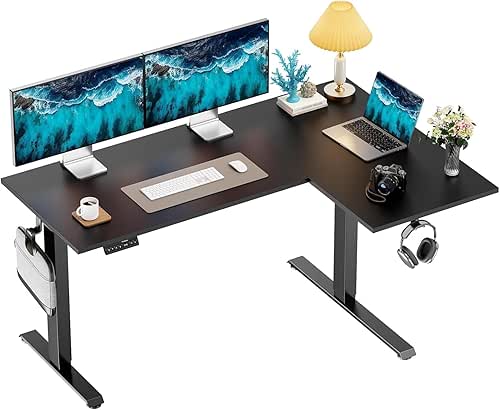 HUANUO L-Shaped Standing Desk, 63 x 40 inch Dual Motor