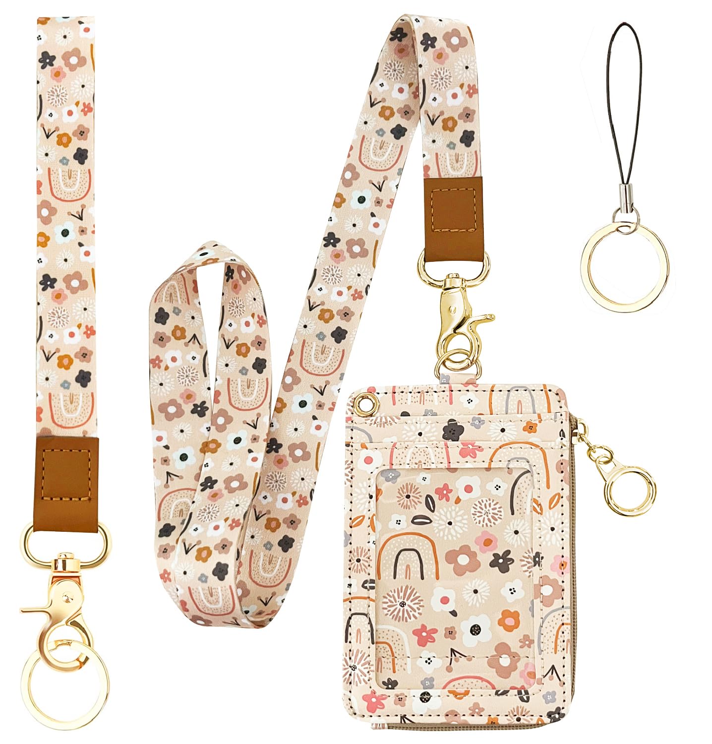 Bolimoss Teacher Lanyard for ID Badges and Keys Wallet, Cute Flowers, Rainbow Colors