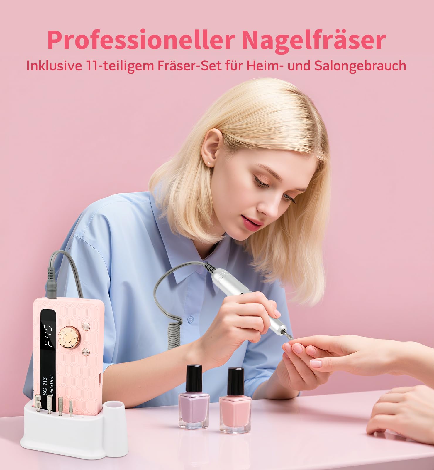 Ziweo Nagelfräser, Elektrische Nagelfeile 45000U/Min mit LED Display, Tragbare Nagelfräser für Gelnägel Wiederaufladbare Maniküre Set für Nagelhaut Shellac Acrylgel