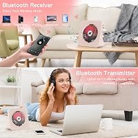 KOVCDVI CD Lejátszó Bluetooth 5.0 Hangszóróval - Asztali Hordozható CD Player FM Rádió USB AUX Fejhallgató Csatlakozó Rózsaszín 4