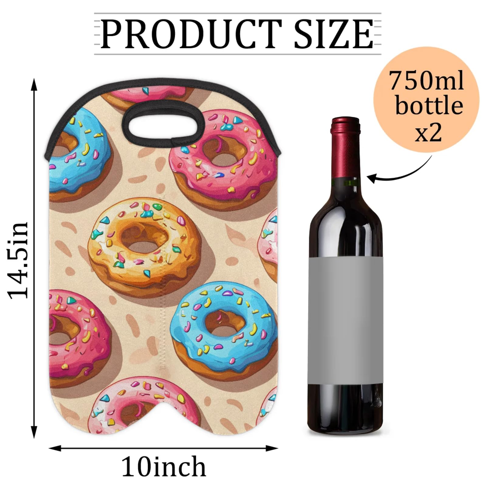 GzLeyigou 2 Bottles Donut Pink Blue Wine Bag Sleeve Totes Neoprene Protective Wine Carrier Bag for Wine,Water, Champagne, Beer, Baby Bottles,Gift 14.5 x 10 Inches