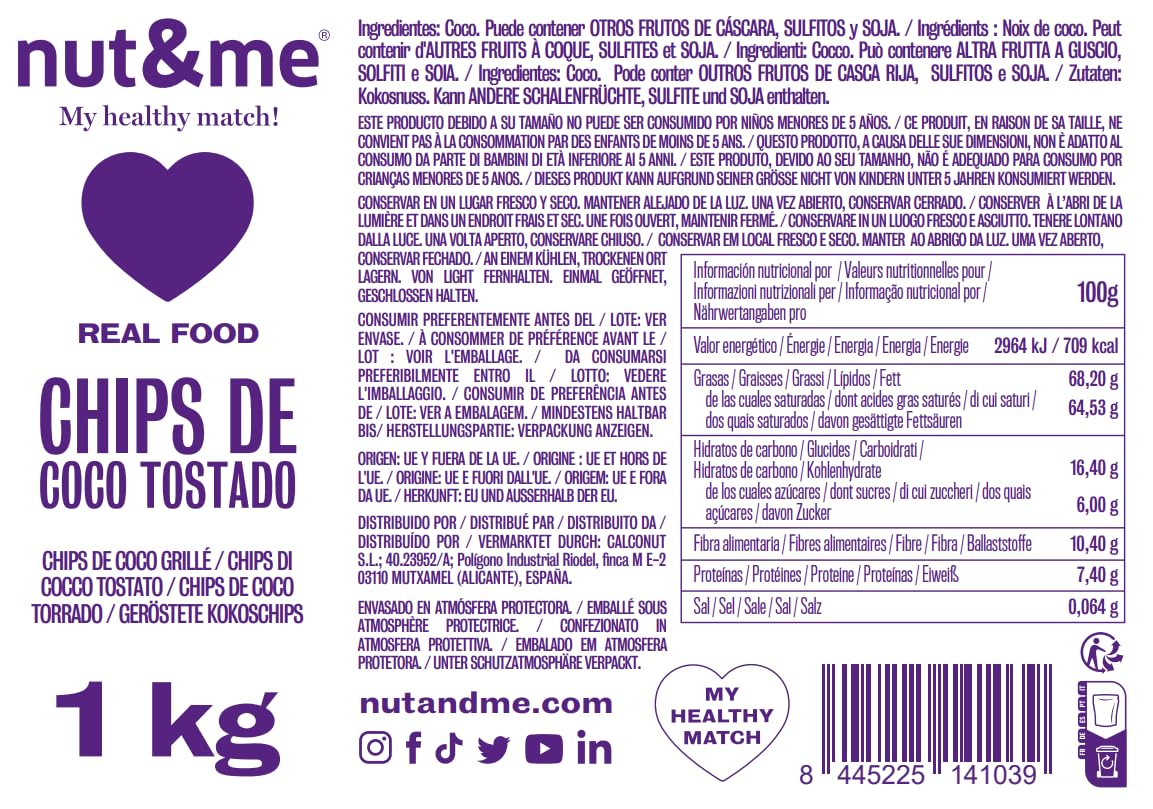 Coco tostado laminado sin azúcar snack saludable pack 5 x 100 gr