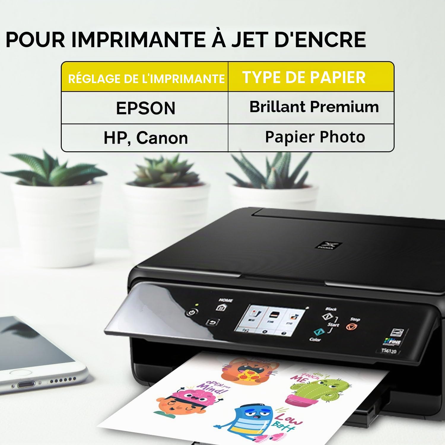 A-SUB Papier autocollant en vinyle imprimable imperméable de qualité supérieure blanc brillant, étiquettes autocollantes en vinyle pour imprimantes à jet d'encre, format A4, 100 feuilles