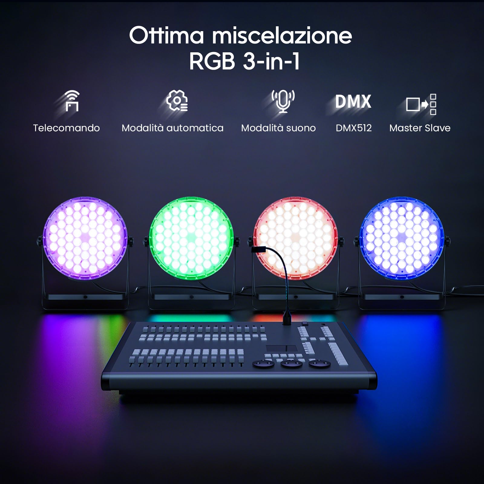 BETOPPER PAR LED 54x3W Faretti da Palco Par Can RGB 3-in-1 con Luminosità Superiore, Controllo Remoto, Effetti Stroboscopici e Wash DMX per Feste, Concerti, Matrimoni, Chiesa, Bar, Eventi(1pz)