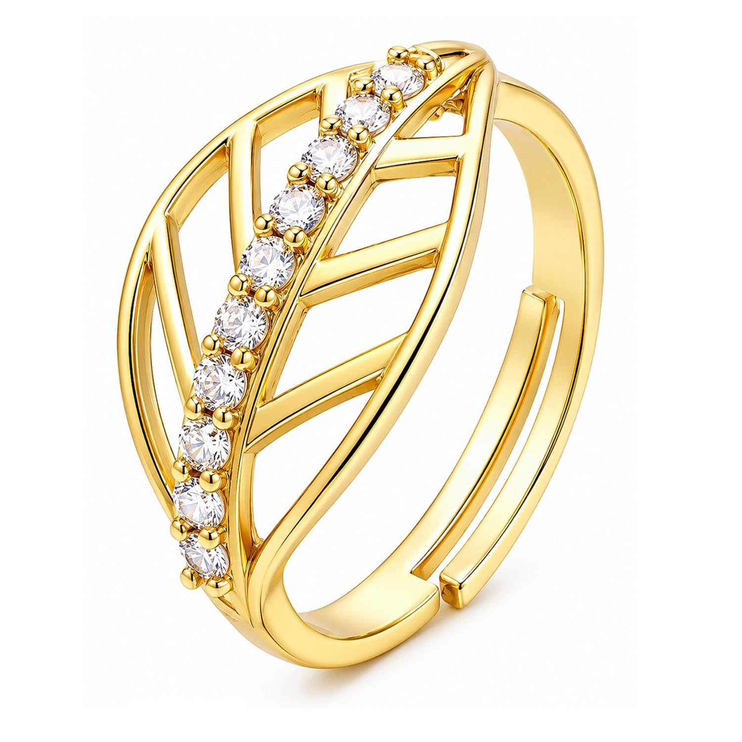Leafy Affair Sylora CZ Statement Ring for Women | Gold Stylish Leaf Design Gold Ring | Gift For Women | Gift for Birthday & Anniversary-image-36
