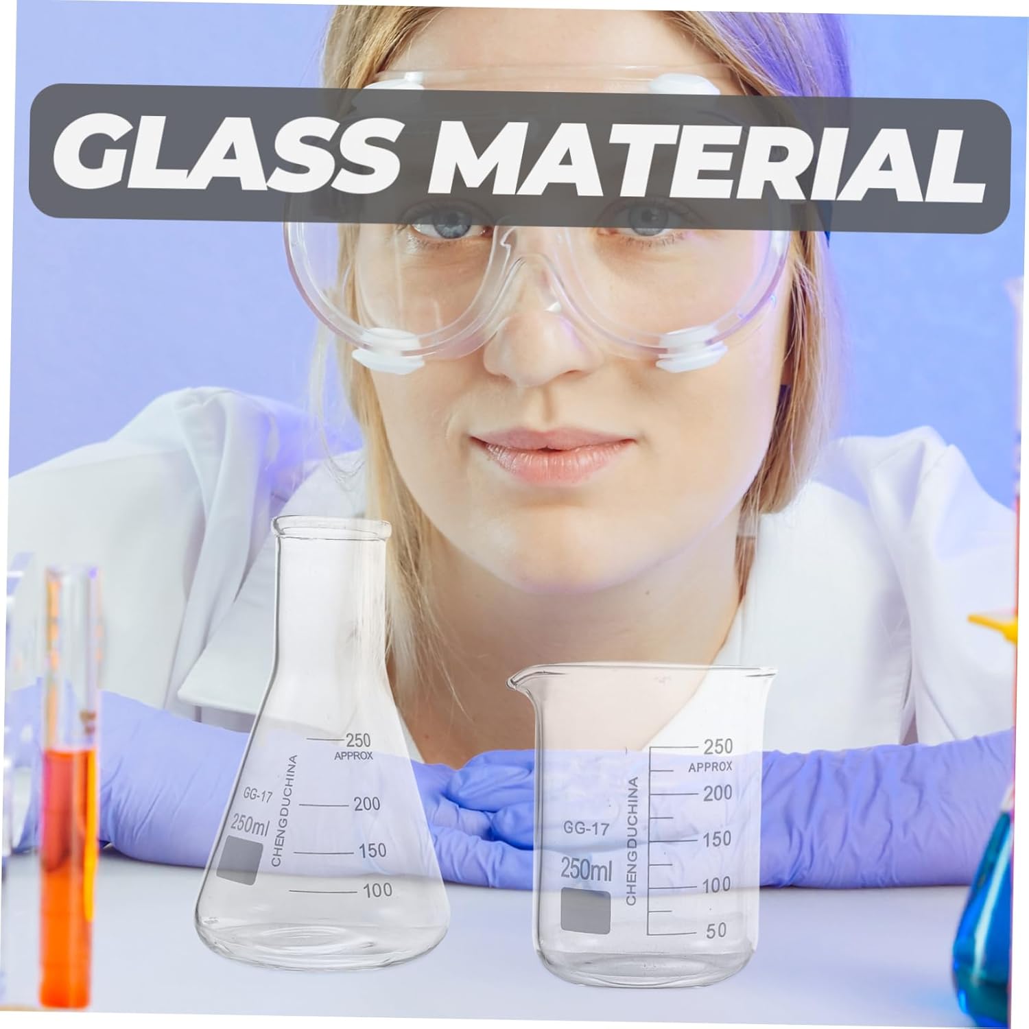 Cabilock 9pcs Scientific Glassware Includes Beakers Measuring Cylinders and Conical Flasks Borosilicate Glass for Lab Chemistry and Kitchen Use Accurate Measurement Tools for Experiments