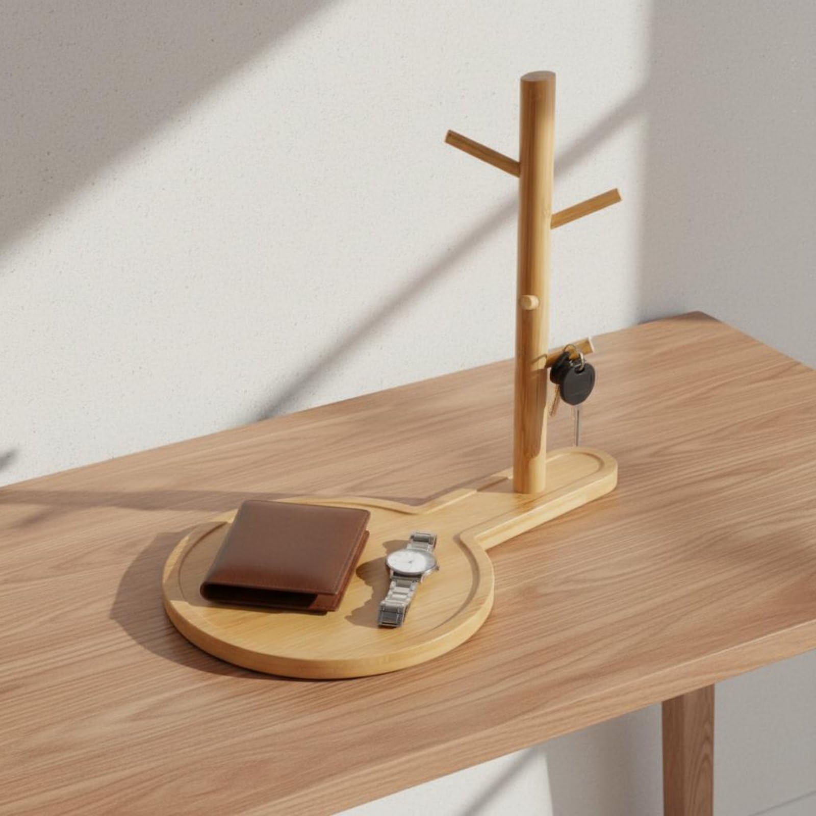 PEXORVA® Multi-Purpose Key Holder with Tray Solid Wood Wooden Key Tree Stand Decorative Jewelry Tree Organizer Space Saving for Desktop, Bedside, 29-27-17-image-19