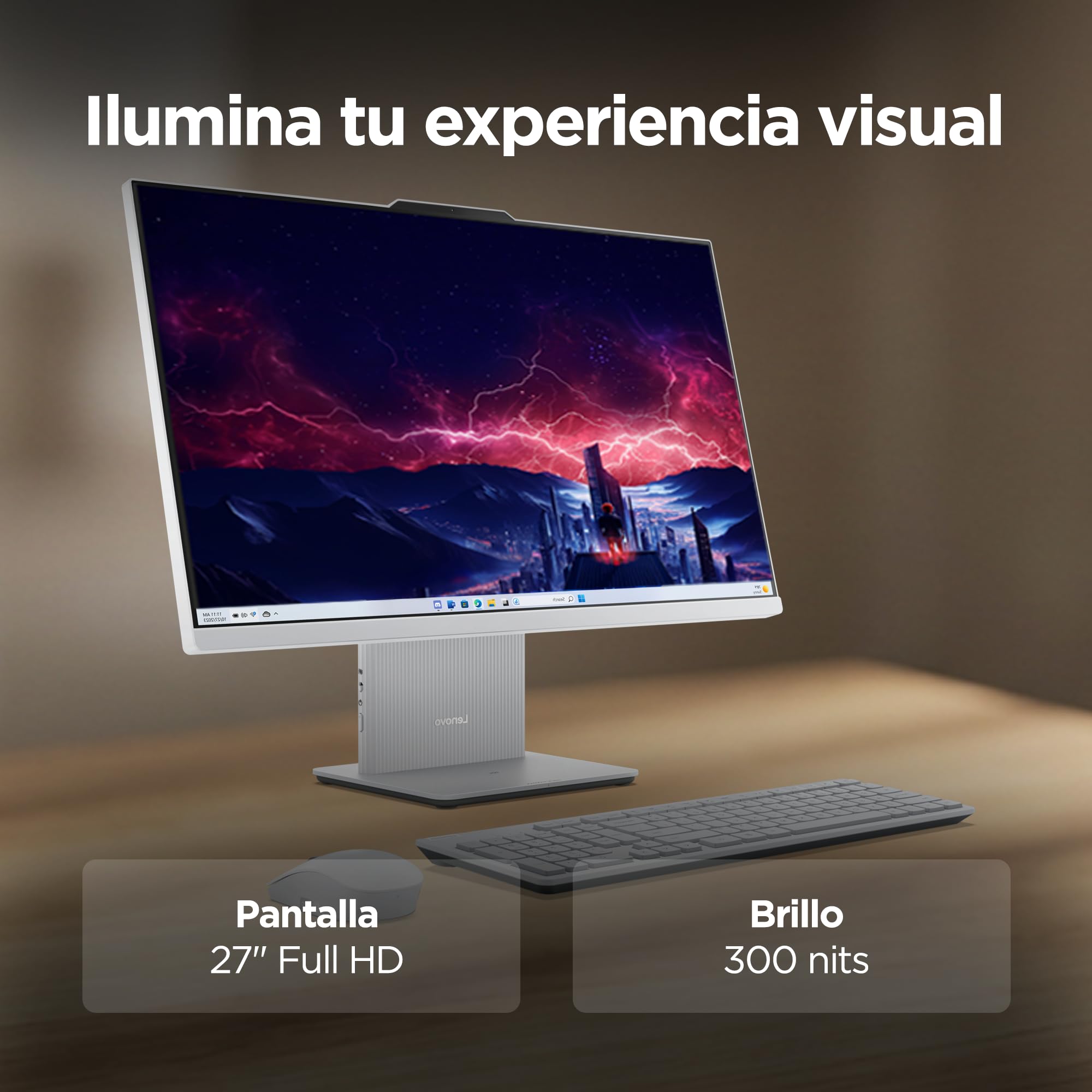 Lenovo IdeaCentre AIO i Gen 9 - Ordenador de Sobremesa 27" FHD (Intel Core i7-13620H, 16 GB RAM, 1 TB SSD, Intel UHD Graphics, Wi-Fi 6, Win11 Home) Incluye Teclado QWERTY Español y Ratón - Gris Nube