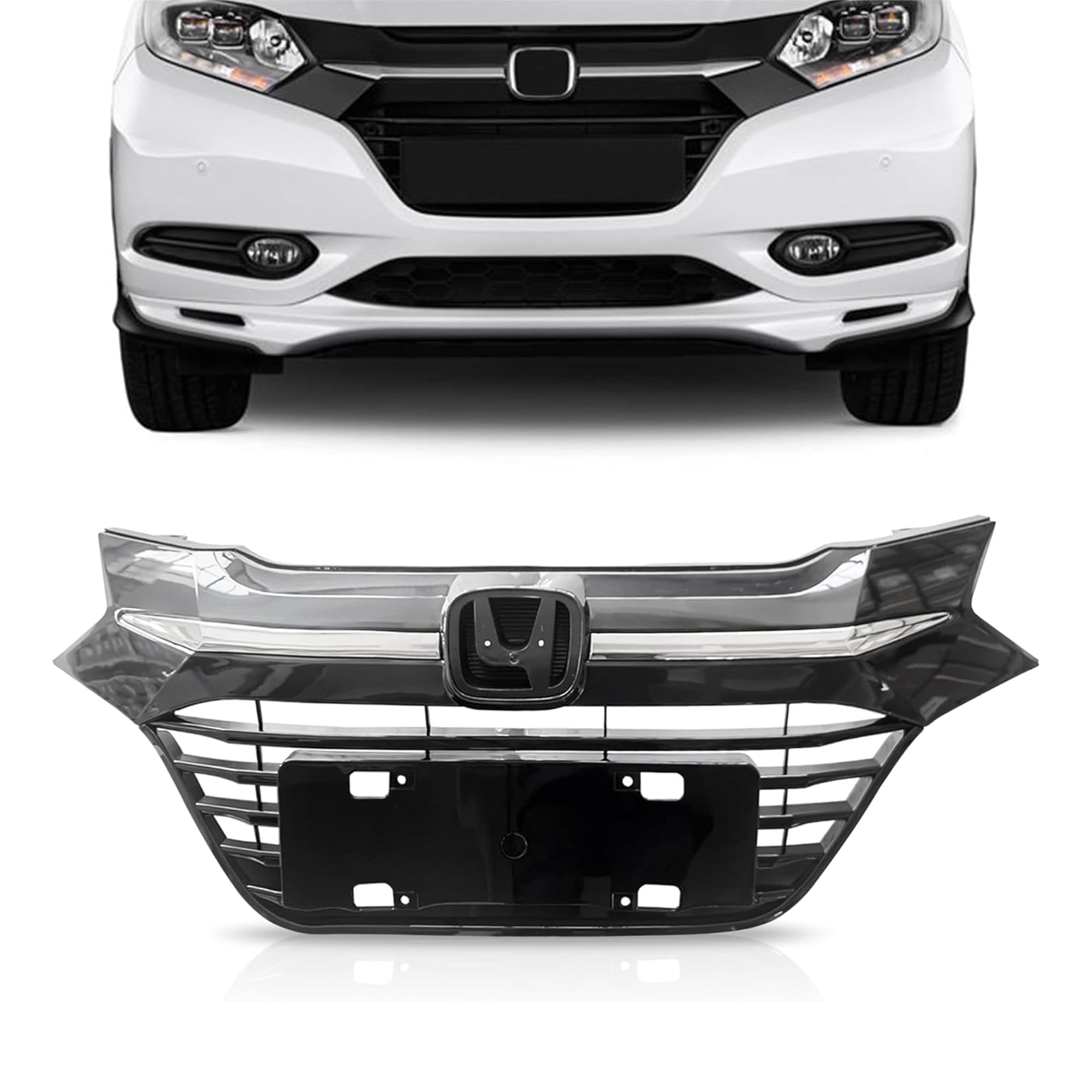 Front Upper Chrome & Black Grille Factory Style Fits Honda HR-V HRV 2016 2017 2018