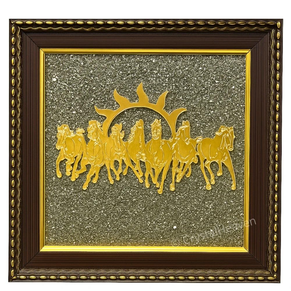 Lakhaji Impex 7 Horses on Raw Pyrite Frame | Seven Horses Vastu Wall Decor for Money, Success & Fame | Raw Pyrite Stone Frame for Home & Office | Good Luck Gift Item | 18×18×1 cm-image-21