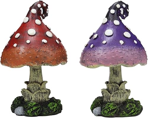 Miniatura 2 de Ebros Gift Enchanted Fairy Garden - Juego de 2 figuras de hongos en miniatura de 5 pulgadas de alto colorido para tu hogar, minihadas,