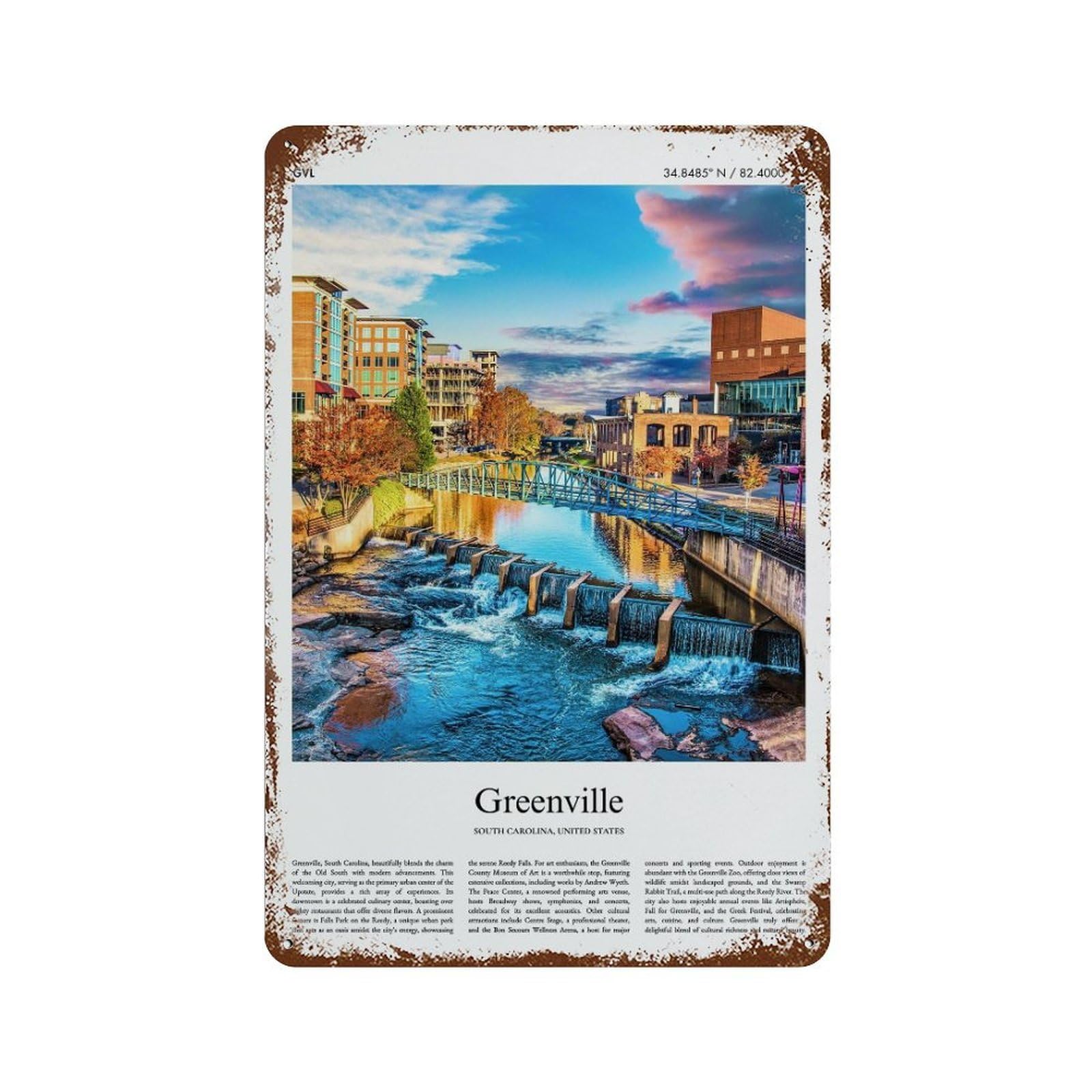 xiaoxiaoshen Greenville United States, USA City Scenery Wall Decor Art Metal Tin Poster Modern Home Decor Art Home Bar Shop Decorations Vintage Sign 30x20cm