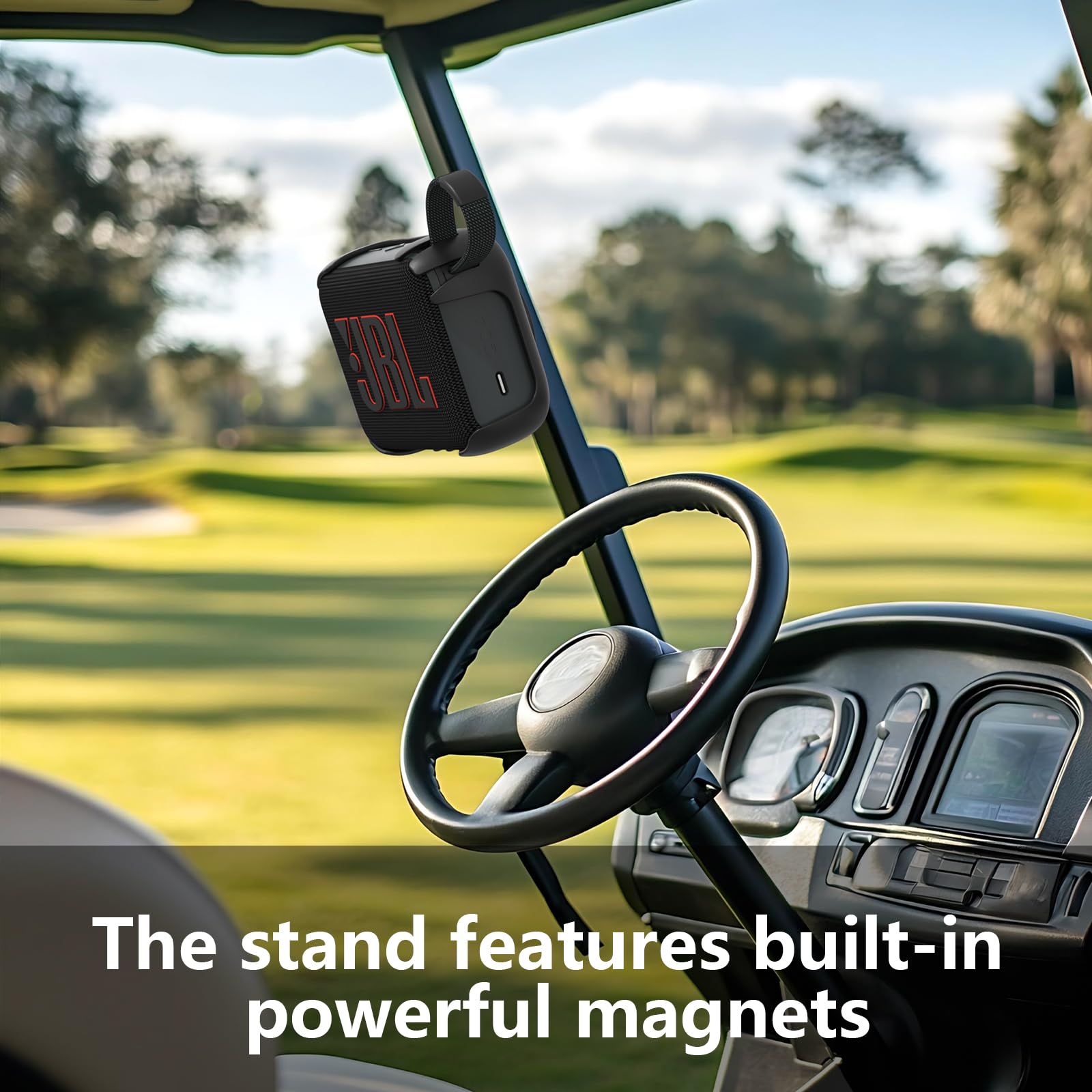 3-in-1 Magnetische Halterung mit abnehmbarem Anti-Rutsch-Gurt für JBL GO 4 Tragbare Bluetooth-Lautsprecher, Golfwagen/Lenker/Stangen/Fahrrad/Motor/Wohnmobile/Geländefahrzeuge & Wandhalterungen