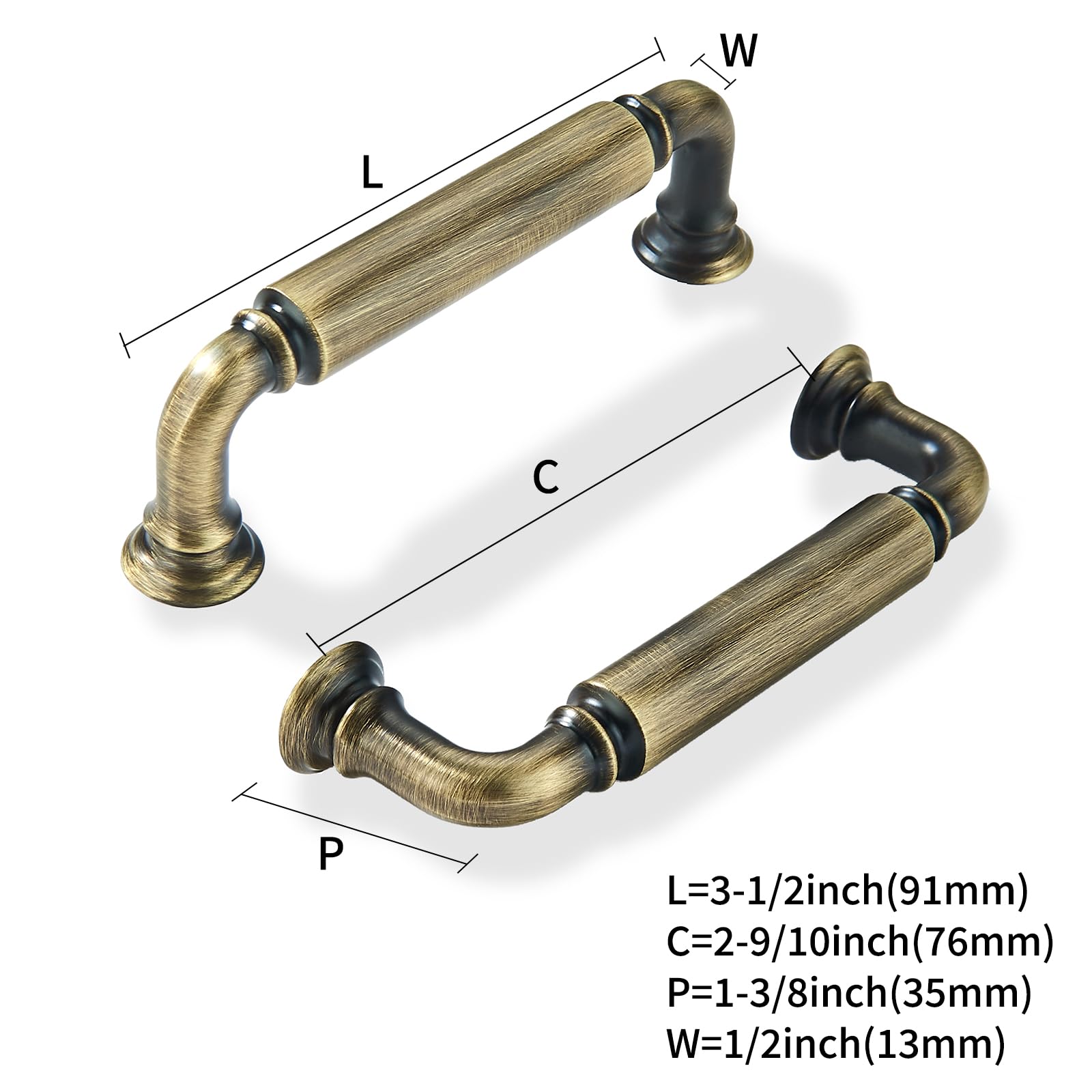 KHTUMEWARE-80279 Antique English Brass Cabinet Pulls CTC 3 in (76 mm) 2-Pack in Antique English Brass — KHTUMEWARE