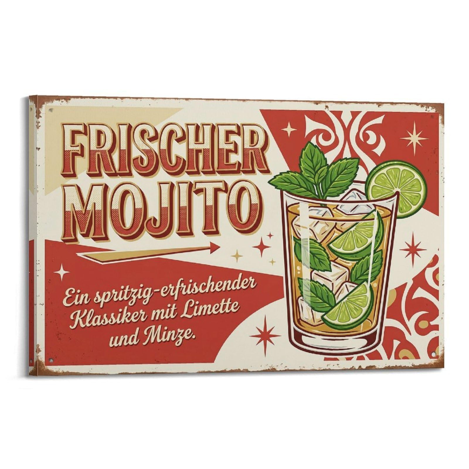 OKAHYS Mojito Poster Refreshing Summer Vintage Bar Mixology Bold Modern Decorative Canvas Prints - Ideal Wall Art for Family, Man Cave, Game Room, Boys & Girls Bedroom 24x36inch
