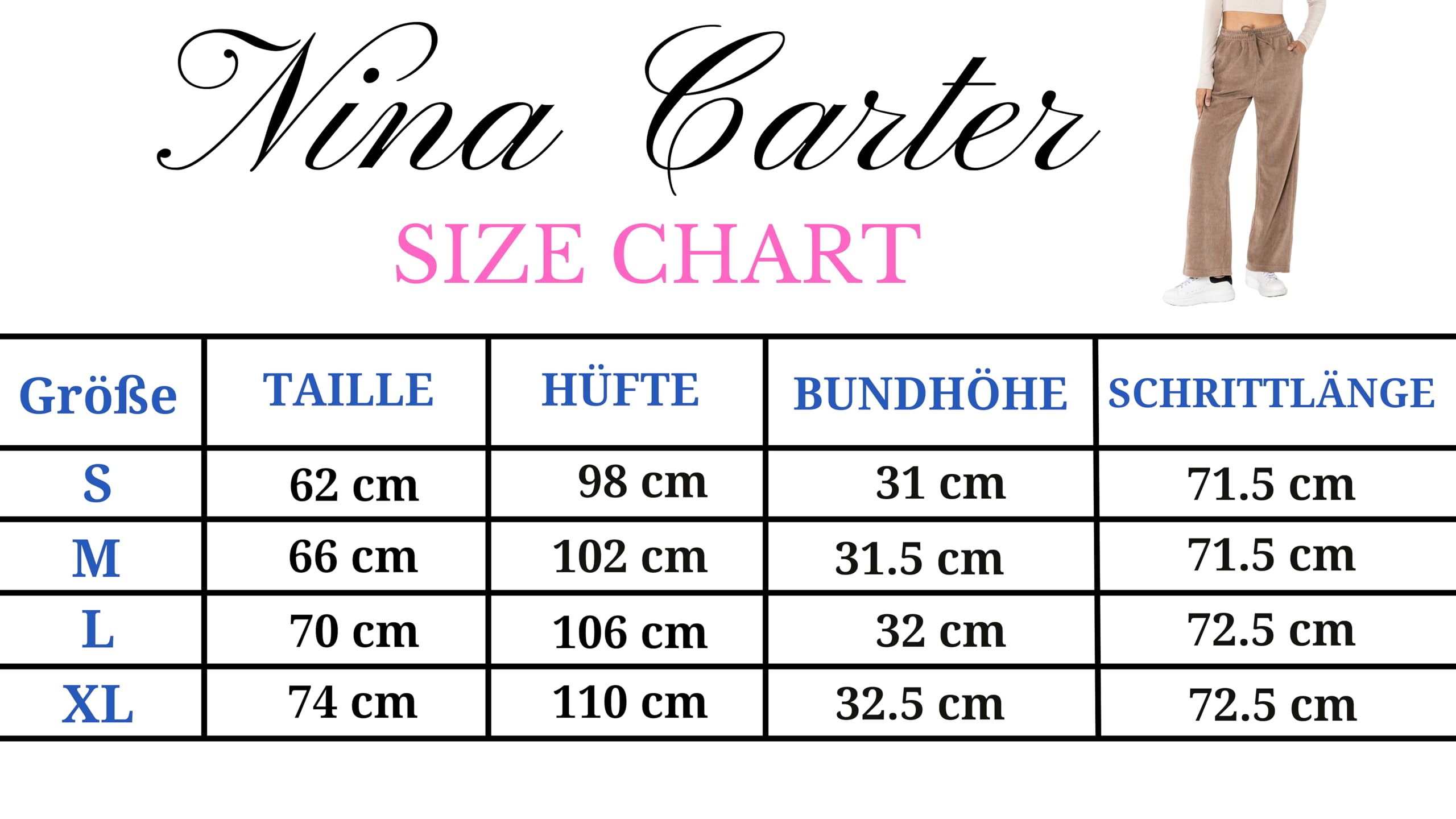 Nina Carter Pantalon de loisirs J253 pour femme - Pantalon de jogging en velours - Coupe décontractée - Pantalon aspect velours avec taille élastique et jambes larges