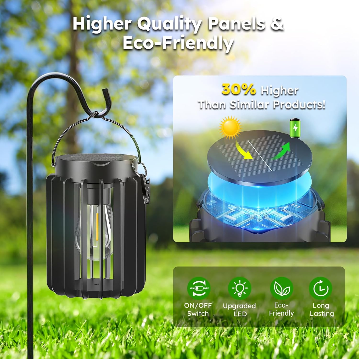 Ahaorigin Solar Lanterns Outdoor Waterproof, Brighter Up to 12 Hrs Outdoor Hanging Solar Lights, Outside Hanging Lanterns for Garden Porch Patio Yard Decor, Gifts for Women Mom Father Black 2 Pack