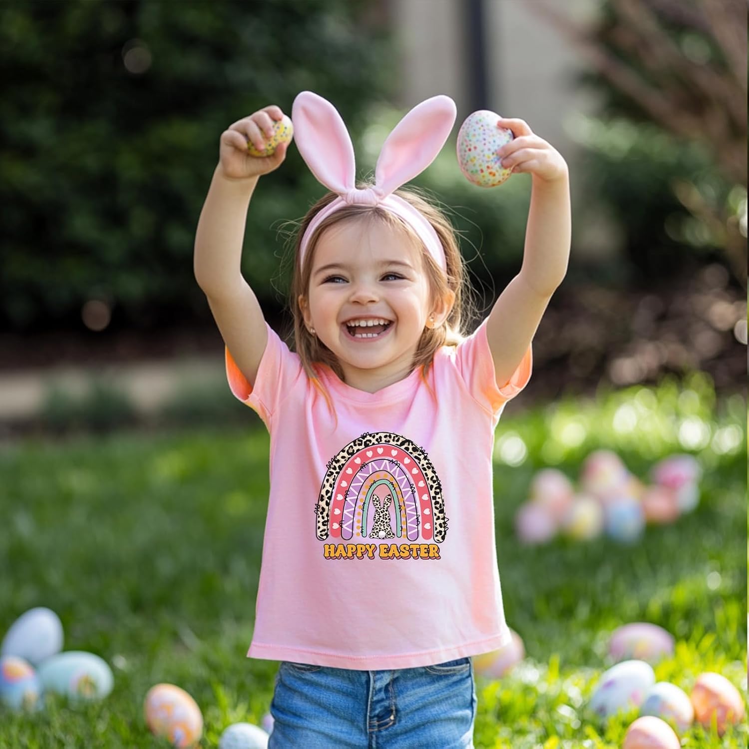 Toddler Girls Easter Shirts Cute Bunny Tshirts Happy Easter Tees Cotton Short Sleeve Tops 2-10 Years - Image 2