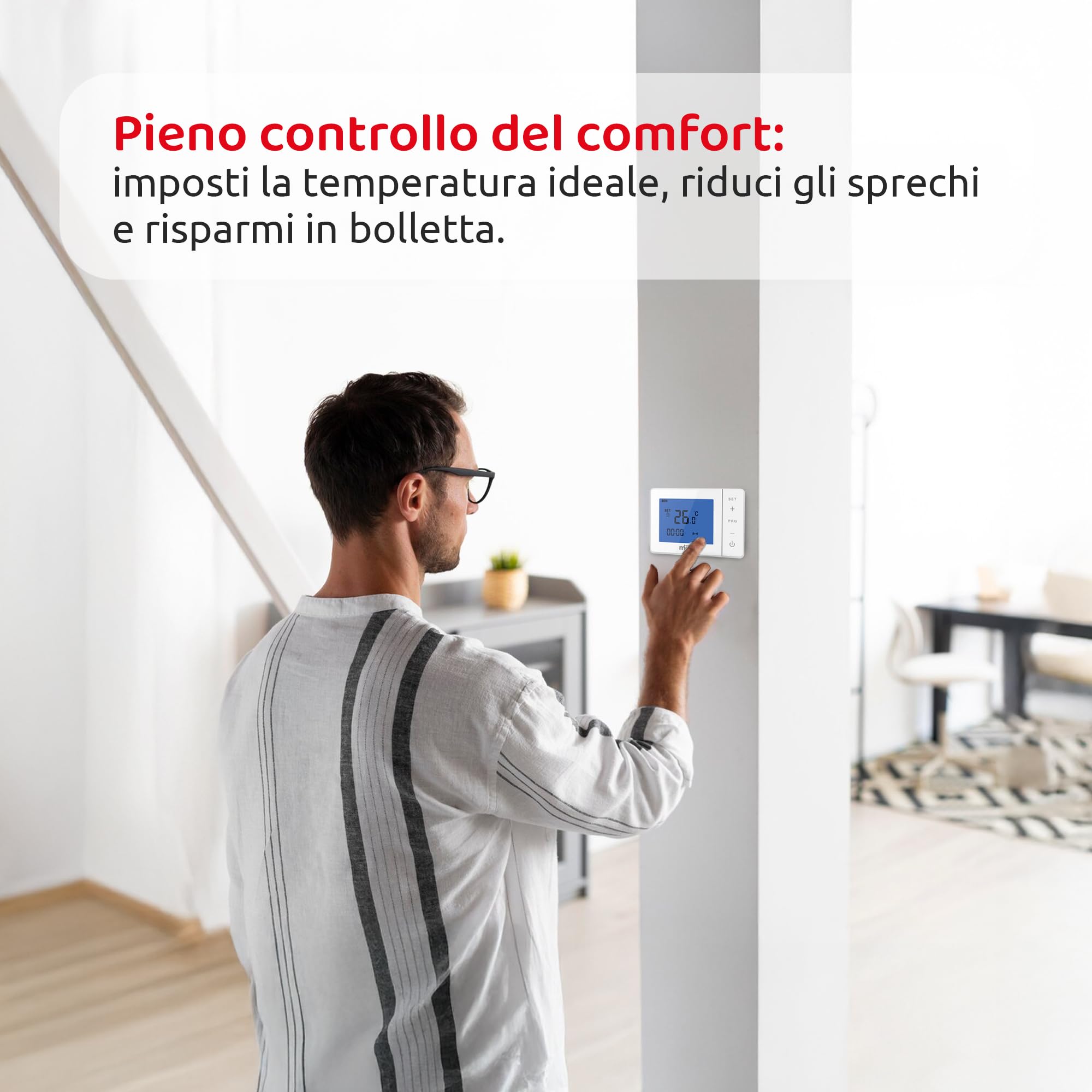 Melchioni MKC Cronotermostato Digitale MK-683 con programmazione Settimanale a Batteria, Design elegante e Display Retroilluminato adatto per Caldaia Murale