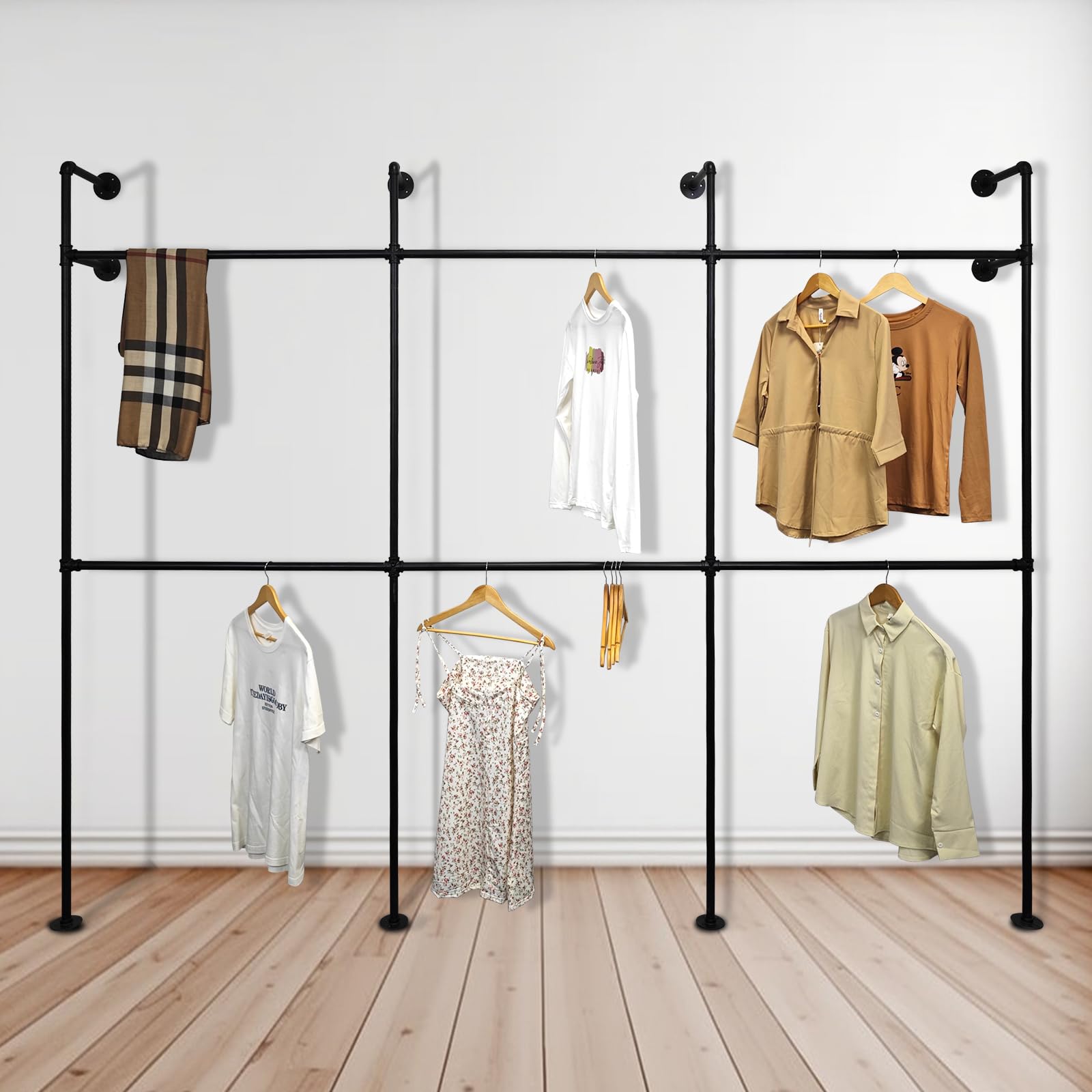 Snapklik.com : JIANZHUO Industrial Pipe Clothing Rack Wall Mount,Double