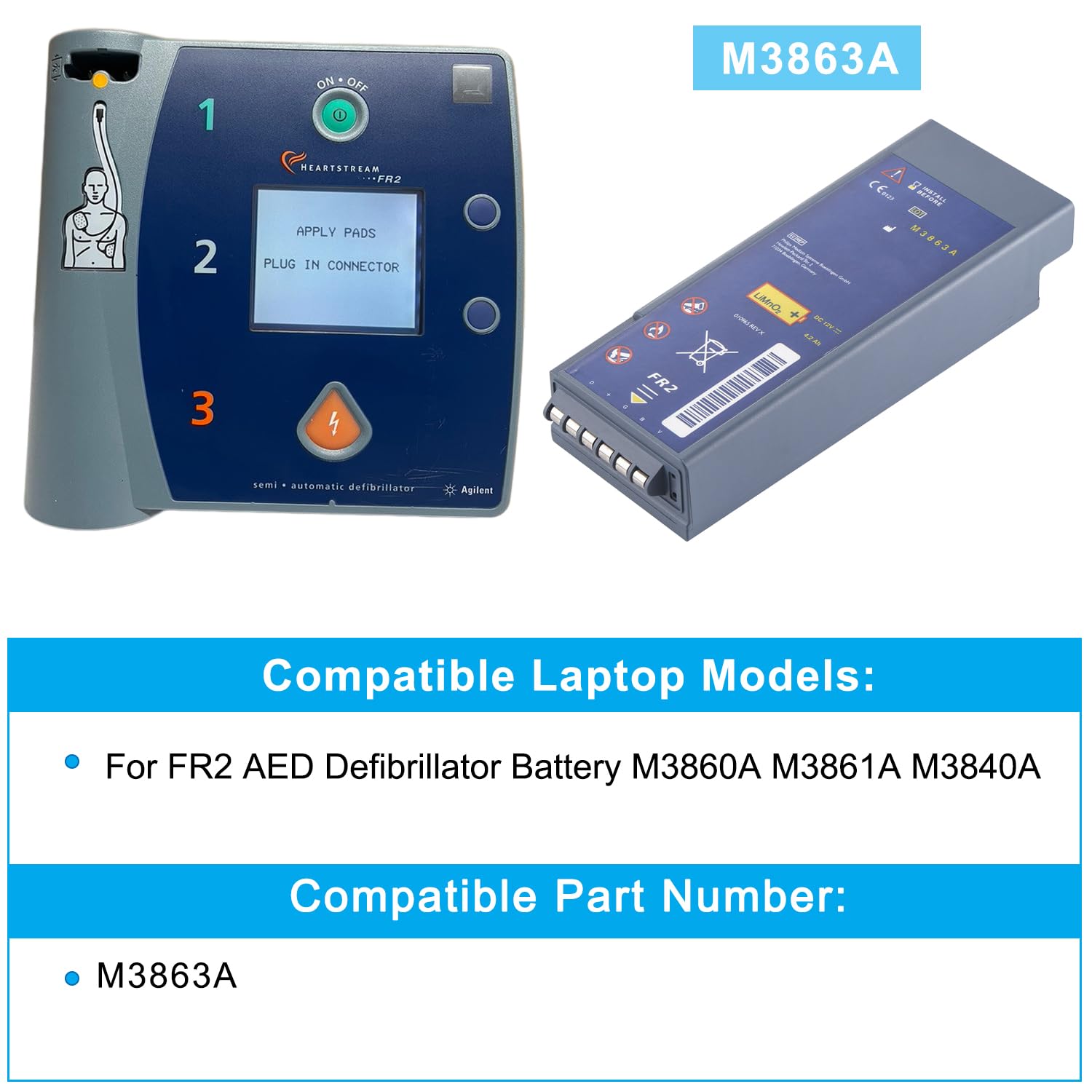 XITAIAN M3863A Batteria di Ricambio per FR2 AED Defibrillator Battery M3860A M3861A M3840A (12V 4.2Ah 50.4Wh)
