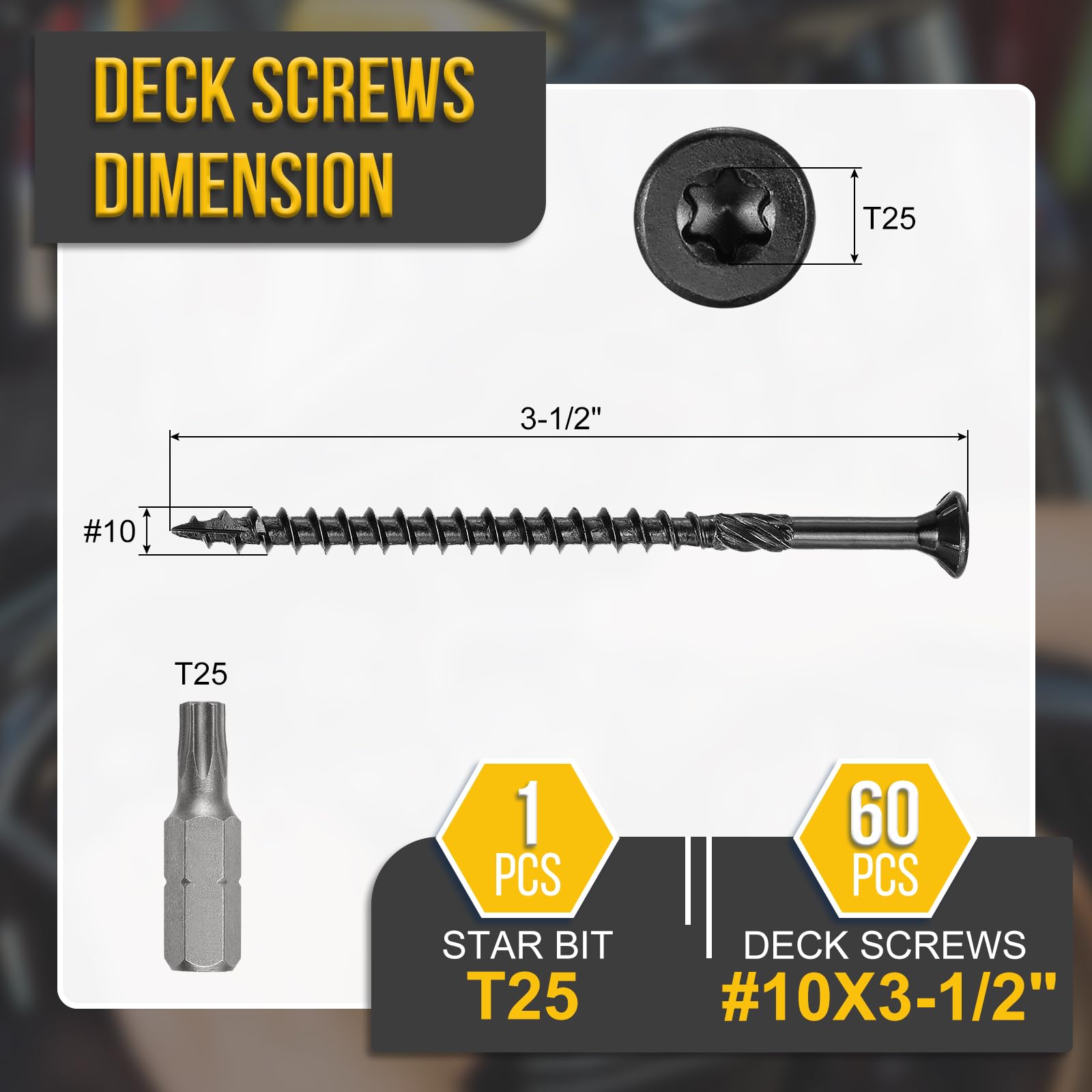 DTGN #10x3-1/2" Deck Screws, 60Pack, Good for Decks Fences, Frames, Farms, Outdoor Furniture - Image 2