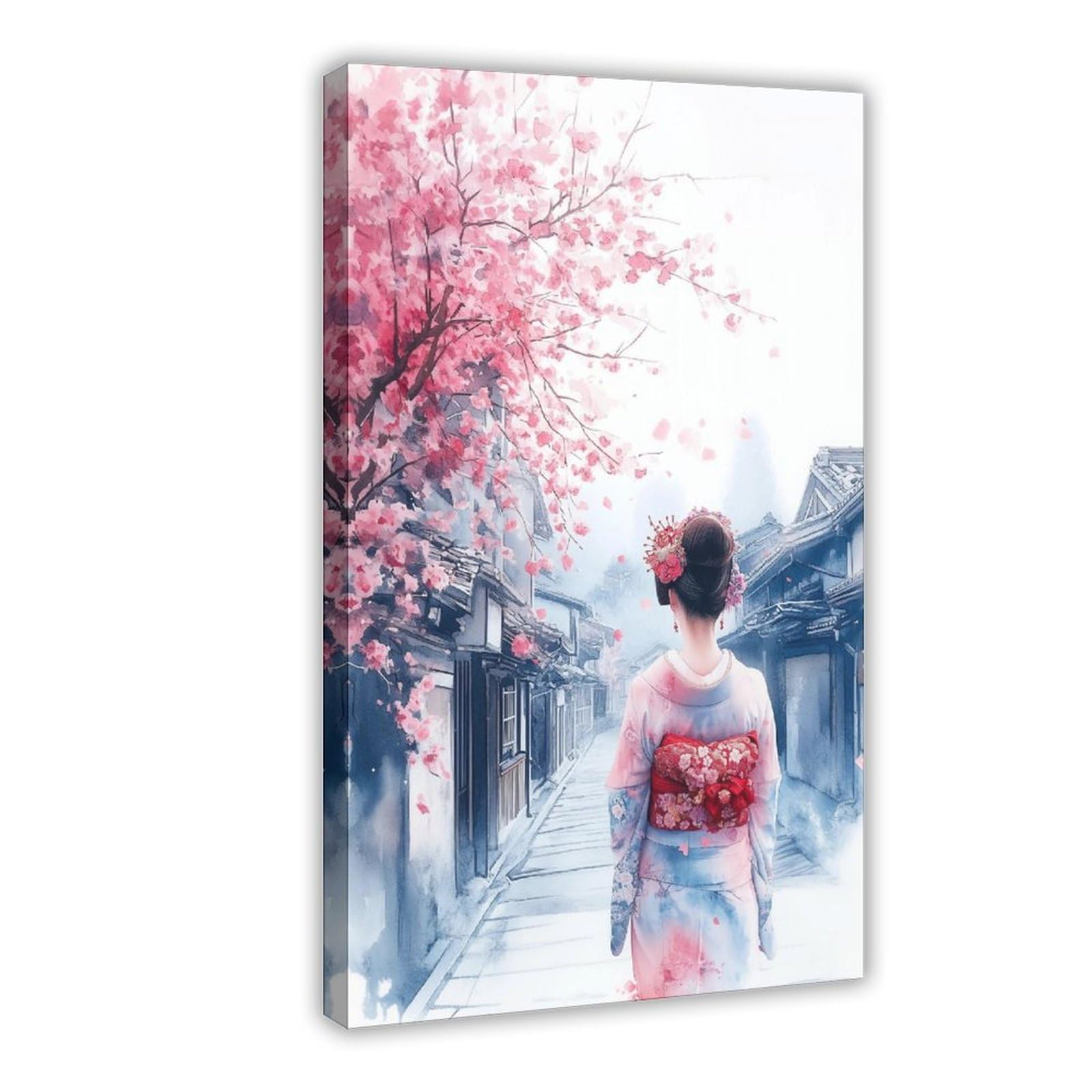 Qnvjqkdsi Frame Japanese Watercolor Geisha Art (2) Canvas Poster Bedroom Decor Landscape Office Room Decor Gift 24" L X 36" W