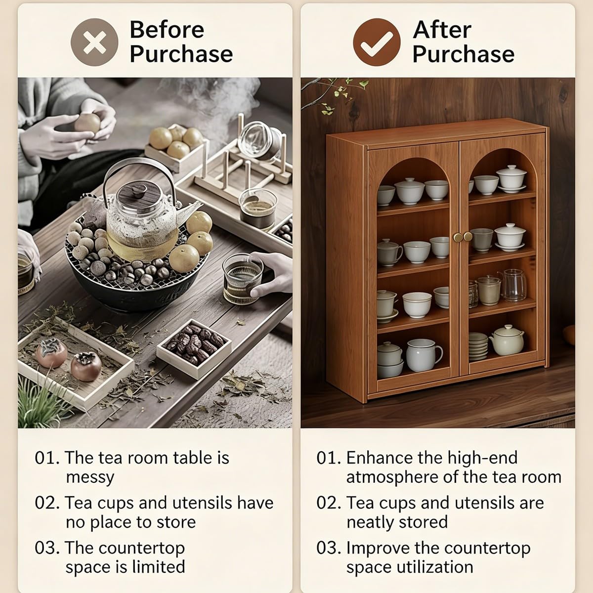 Mueble De Sobremesa Madera con Puertas Acrílicas Acanaladas 47cm Alto Puerta Sencilla O Doble 20cm 40cm Ancho Cajón Antipolvo para Juego De Té Sala De Té Encimera (