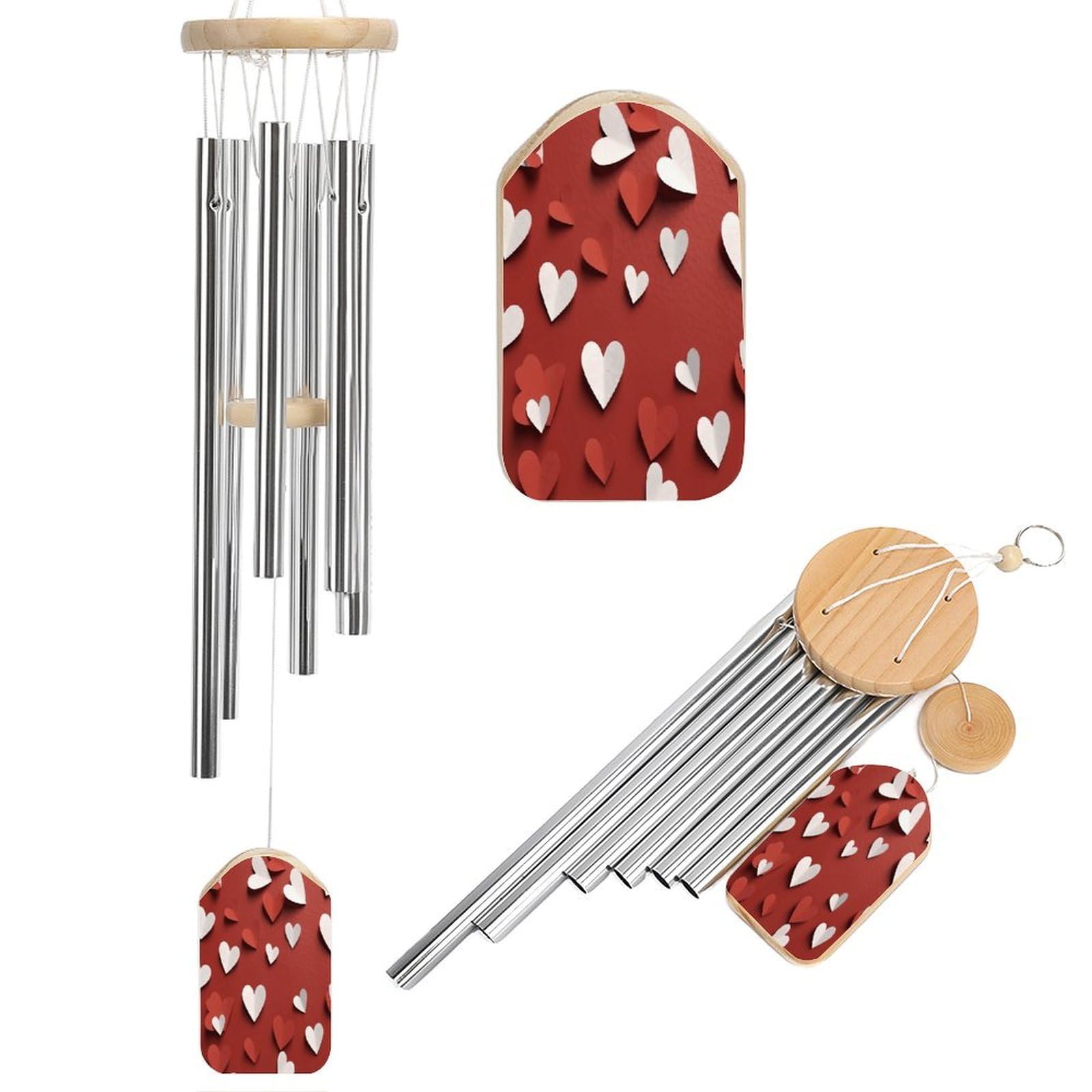 Btcowzrv Style Hand Drawn Heart Wind Chimes For Outside, Hanging Windchimes With 6 Aluminum Tubes, Memorial Wind Chime For Patio Backyard Garden And Outdoor Decor