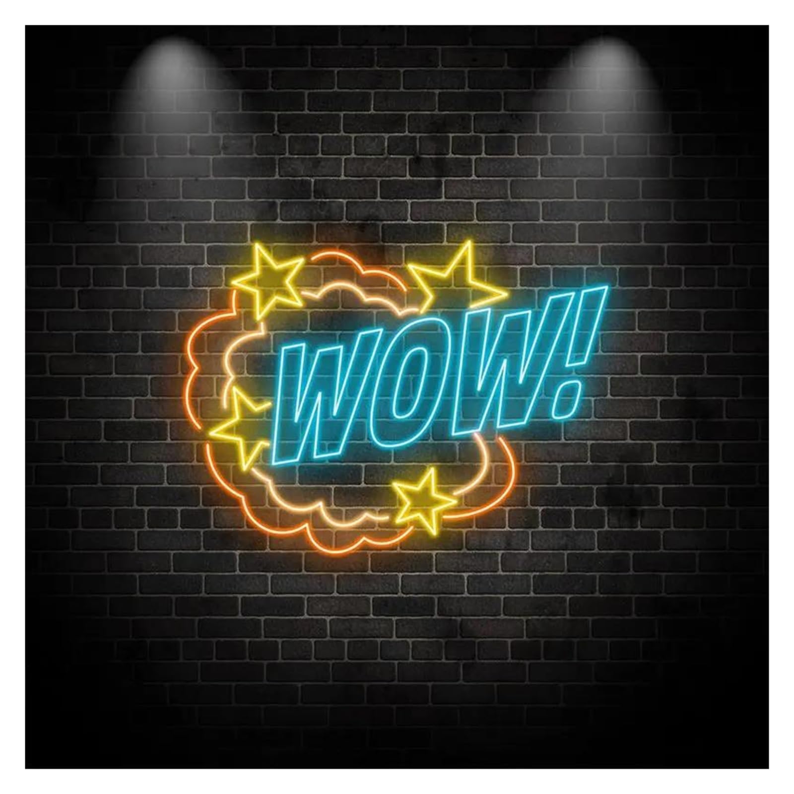 SHOUXI Sign Lamp Text Neon Sign, Wow! with Starburst Decorative Lamps for Kids Rooms, Playrooms and Party Decor 50cm