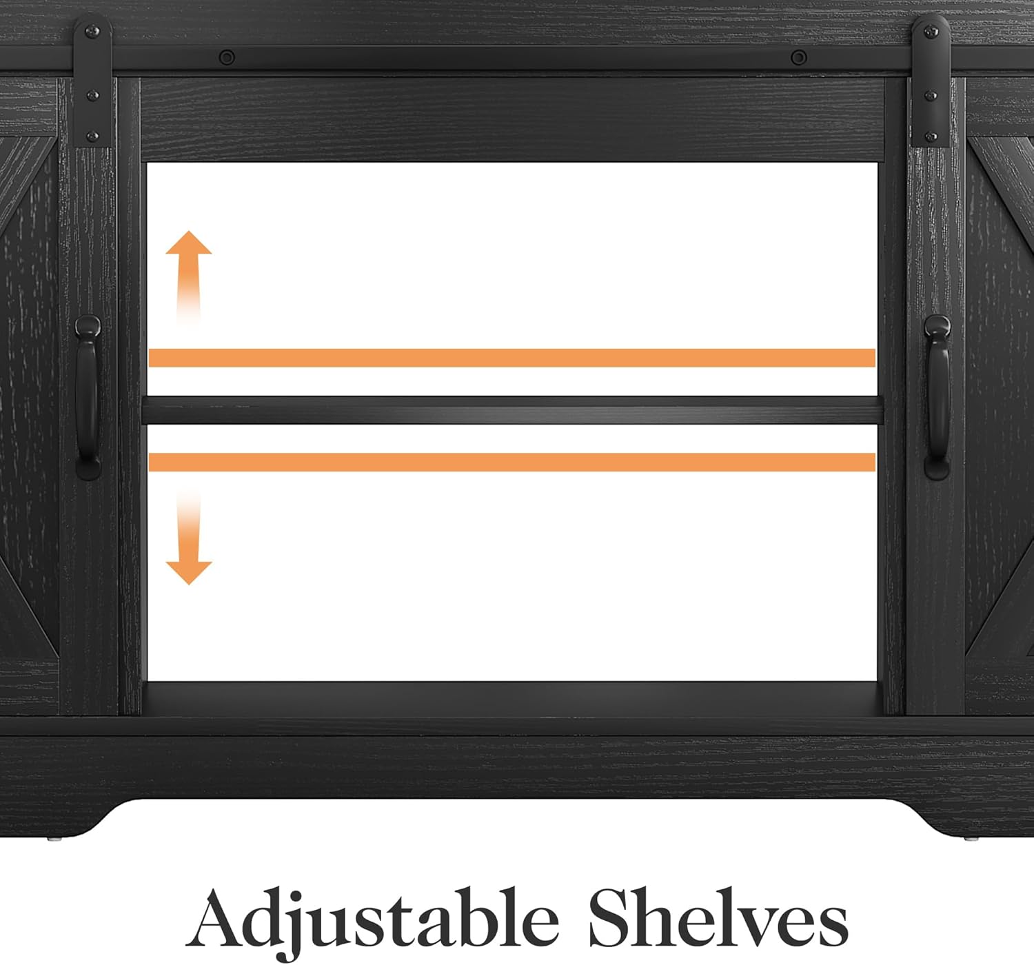 Farmhouse TV Stand for 23" Fireplace, 34'' Tall Entertainment Center for 65+ Inch TV, Rustic TV Console with Sliding Bar Door for Living Room (Black)