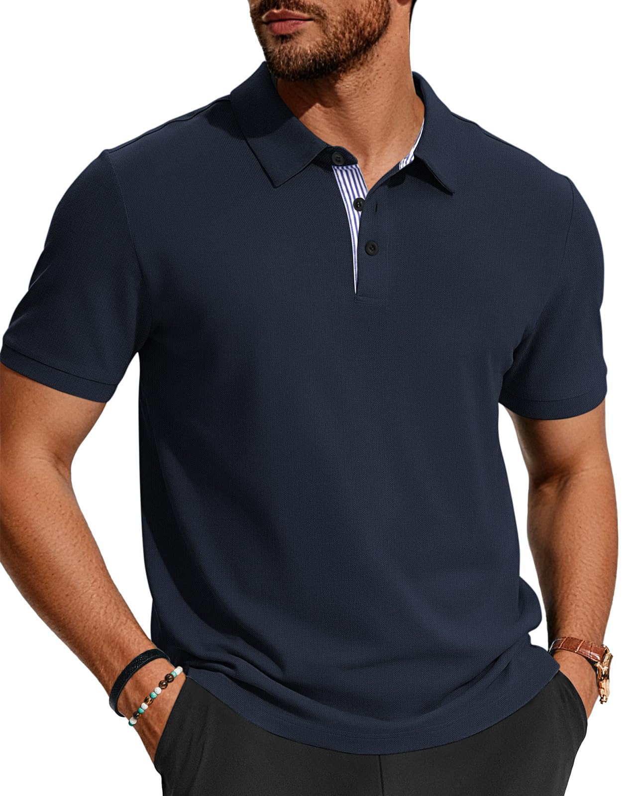 Herren Poloshirts-Business Kurzarm Polo Shirts 100% Baumwolle Sommer Freizeit T-Shirt Klassisches