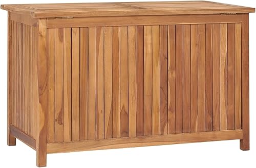 Caja de almacenamiento para patio de 35.4 x 19.7 x 22.8 pulgadas, madera de teca maciza, caja de almacenamiento para patio, terraza, banco de