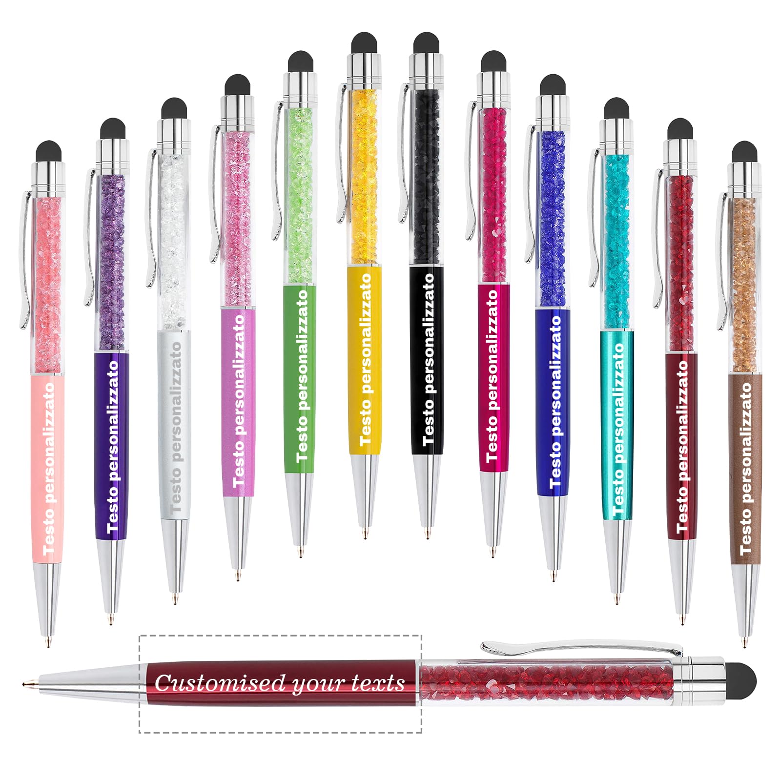 KOLOWKO Personalized 2 in 1 Ballpoint Pen,Custom Name/Text/Message, Crystal Decorated Ballpoint Pen, Good for Graduation, Wedding, Birthday,Communion Gifts