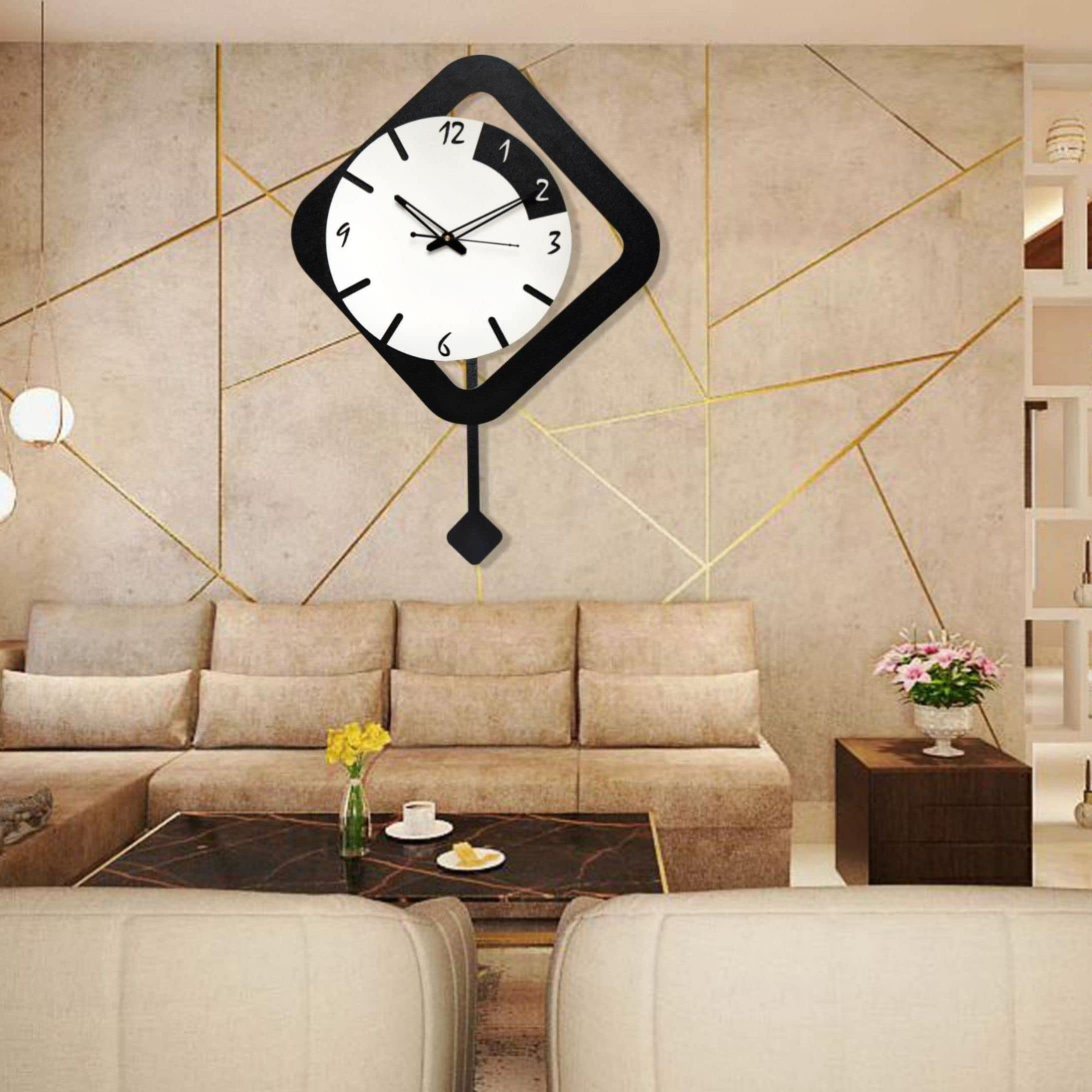 Estron Analog Latest Stylish New Models Wall Clock with Photo Frames for Home Living Room Hall Bedroom (Size Height 35 cm X Width 49 cm)- Home Decor Medium Size Wall Clock 2002 mzm 1