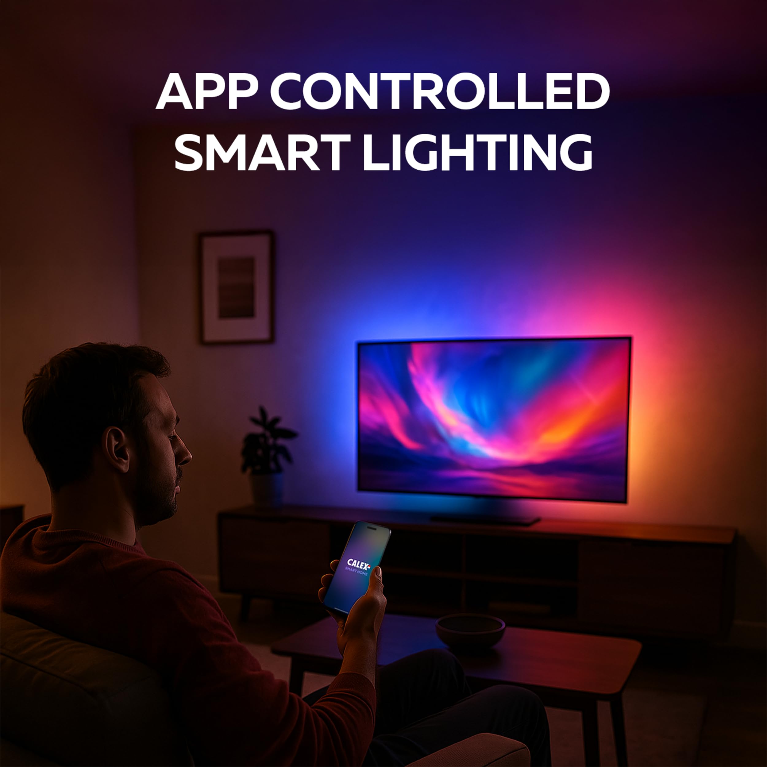 Calex Smart HDMI Sync Box, inclusa striscia LED TV da 2,45 m, per TV da 55-65", retroilluminazione sincronizzata per gaming e film