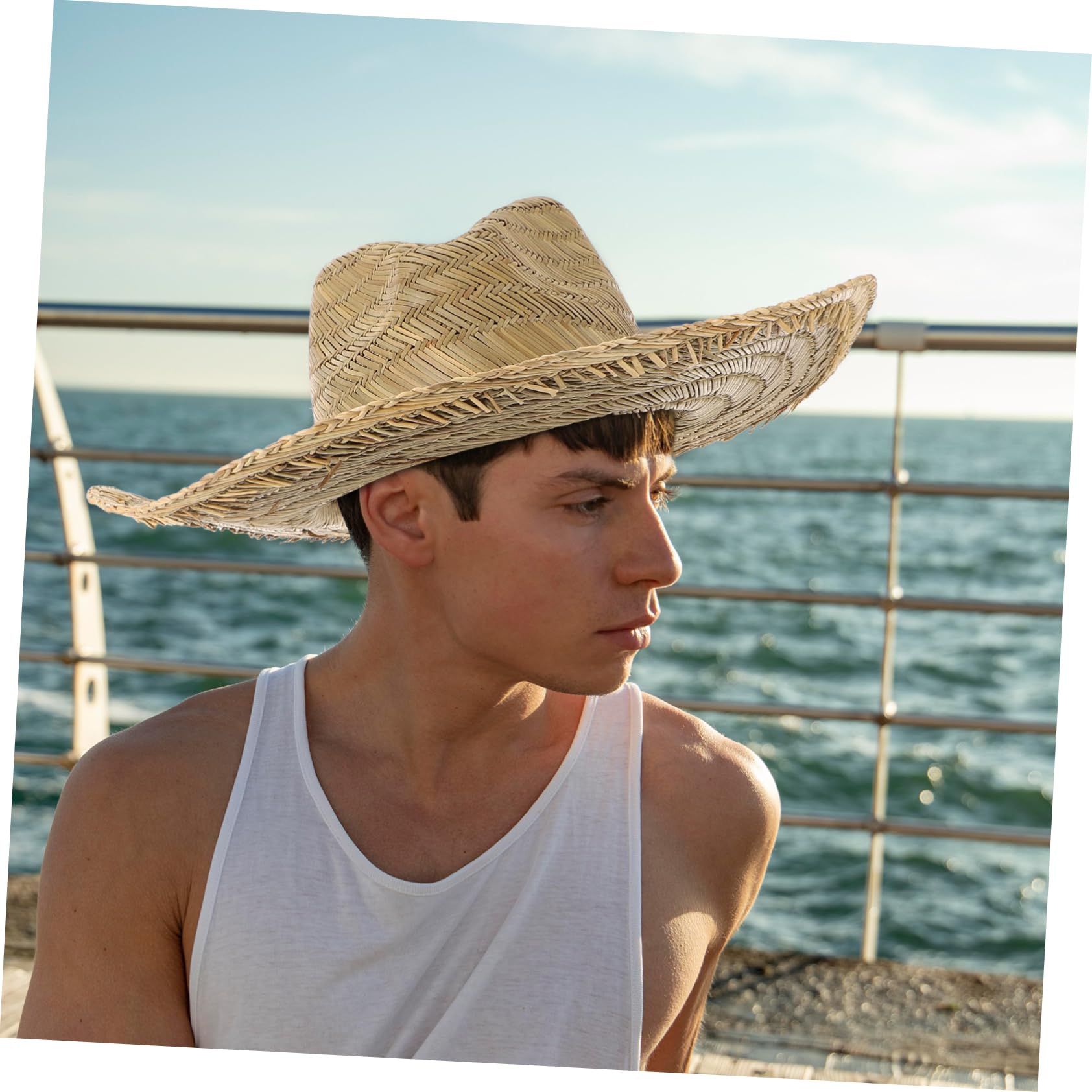 Beavorty Parasol Hombres Ancho Sombreros Playa Verano Sombrero para el Sol para Exteriores Gorras de Sol Sombrero de ala Ancha
