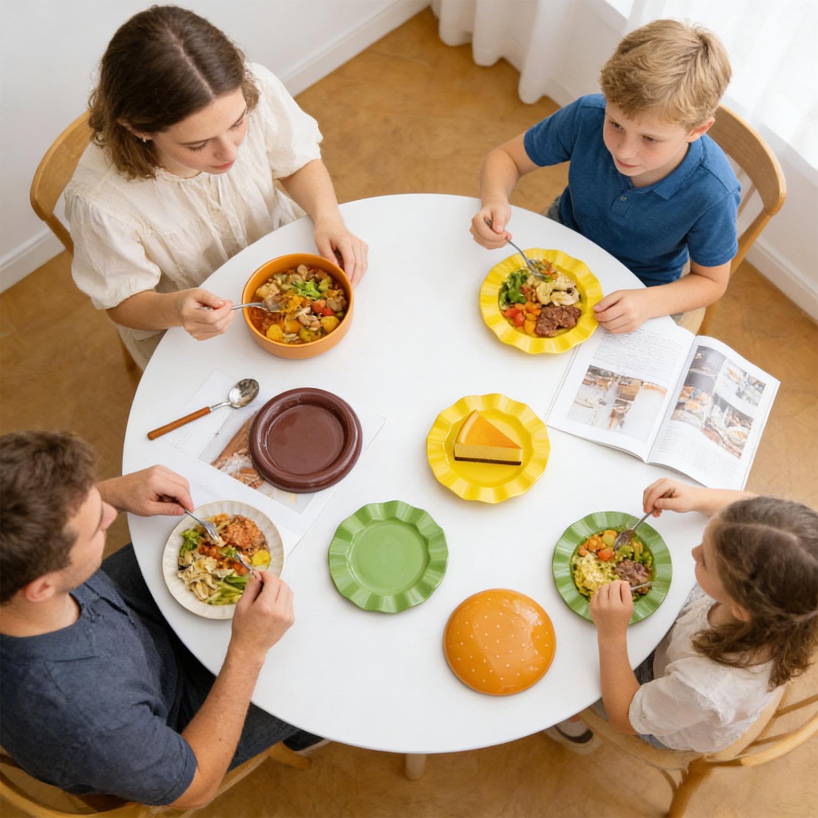 Burgerteller Set | Niedliches Stapelbares Geschirr aus Keramik - Tablett für Küchenteller | Für Essen, Snack, Dessert, Zuhause, Entworfen Mit Einer Balance Zwischen Schrulligkeit Und Praktikabilität