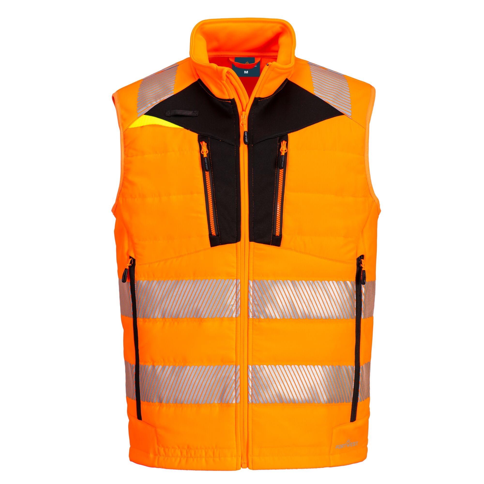 Portwest DX479 DX4 Hi Vis Hybrid Baffle Bodywarmer Gilet Insulated Water Resistant Ripstop Fabric Segmented Reflective Tape Multi Pocket Certified Safety Rail Compliant, Orange/Black, XXL
