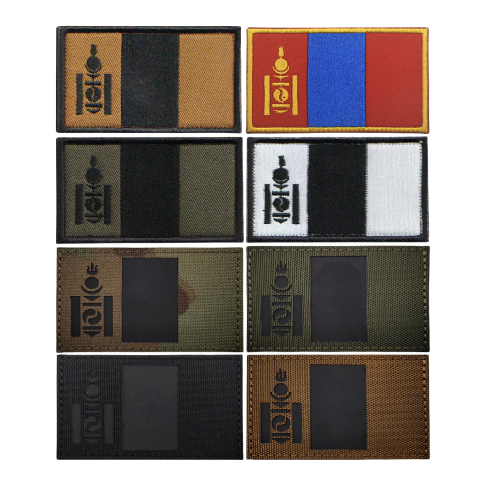 Patch drapeau mongol en nylon réfléchissant pour sac à dos et casque - Lot de 8 écussons noirs