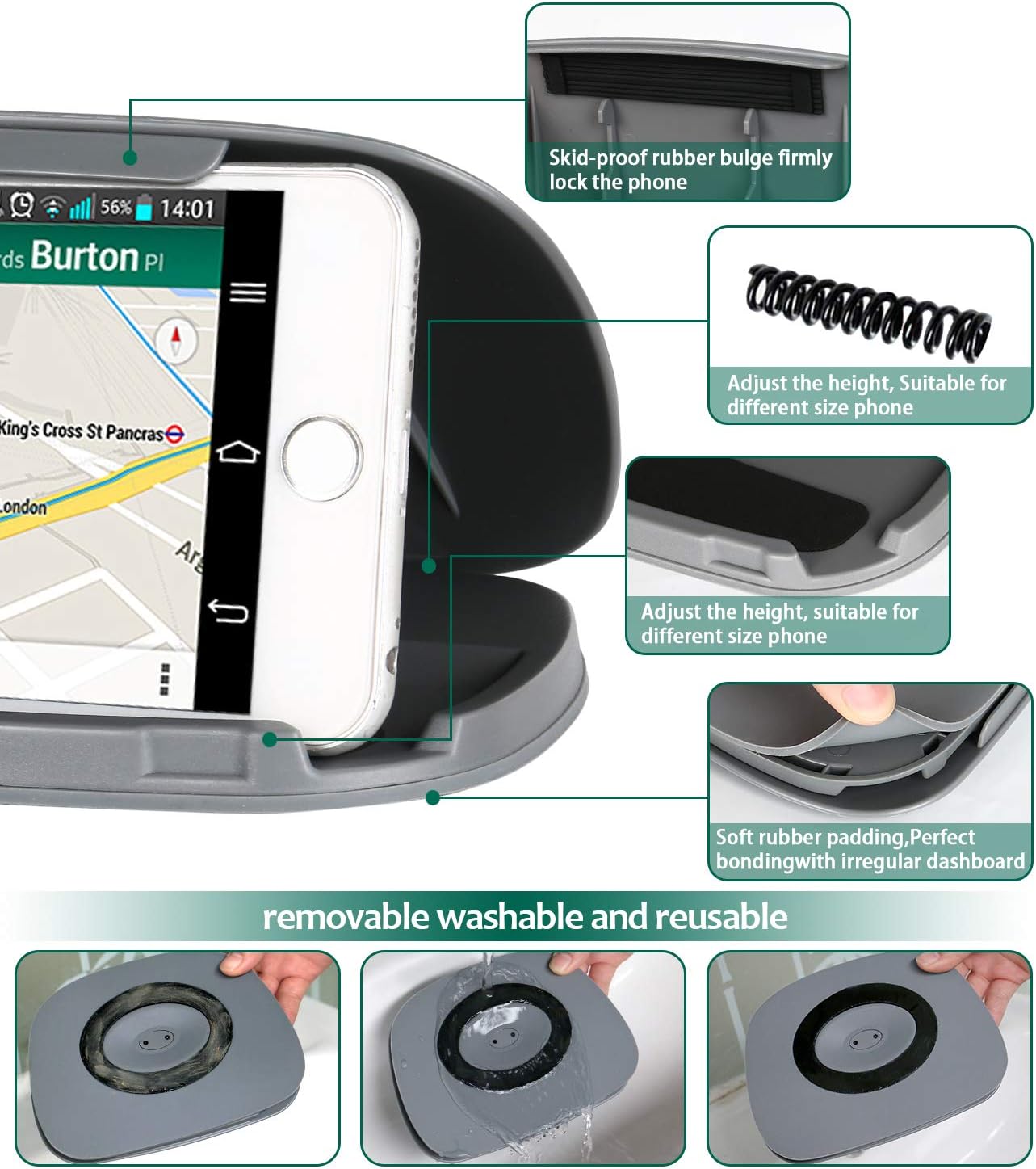 Car Cell Phone Mount,Dashboard GPS Holder,Silicone Car Mobile Phone Holder Compatible for iPhone X iPhone 8 7 Plus,Samsung Note 10 S10 S9 Plus,Galaxy S8 S7, 3 to 6.8 Inch Smartphone, GPS Devices
