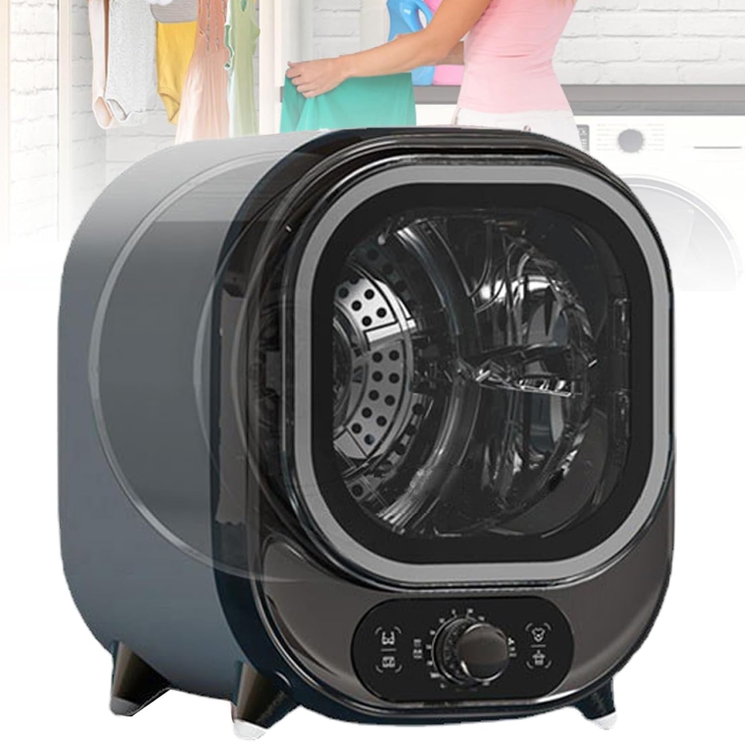 Capacity Compact Portable Spin Dryer with Stainless Steel Tub, Compact Portable Tumble Dryer Condenser,0.8kg Load Capacity For Countertop Or Wall Mounted Use 450W for Apartment, Dorm(A)