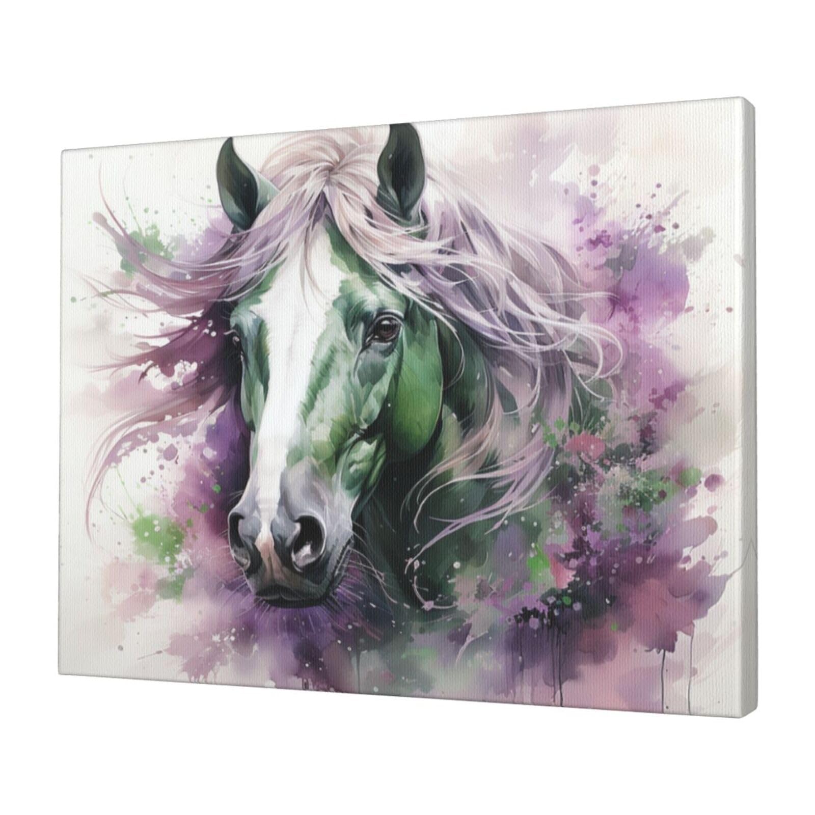 KLOPH Green Horse Canvas Wall Art for Living Room 12"x16" Modern Artwork Painting for Bathroom Hanging Canvas Prints Aesthetic Wallart for Bedroom Kitchen Office Wall Decor