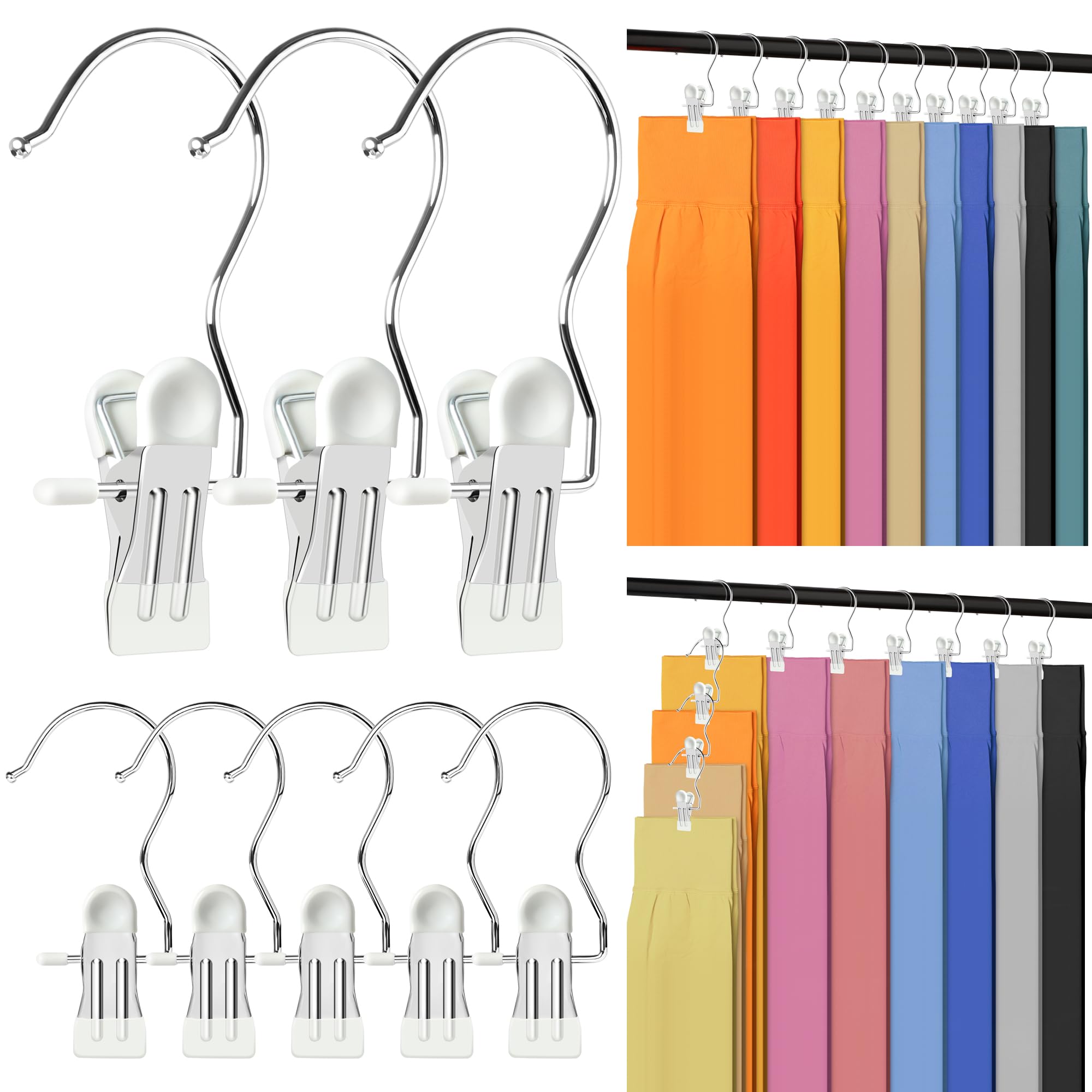 20 Pack Trouser Hangers w/Rubber Coated, Portable Hanger Clips for Travel, Leggings Organizer for Closet Space Saving, Holds Hats Boots Skirts Shorts Jeans (White)