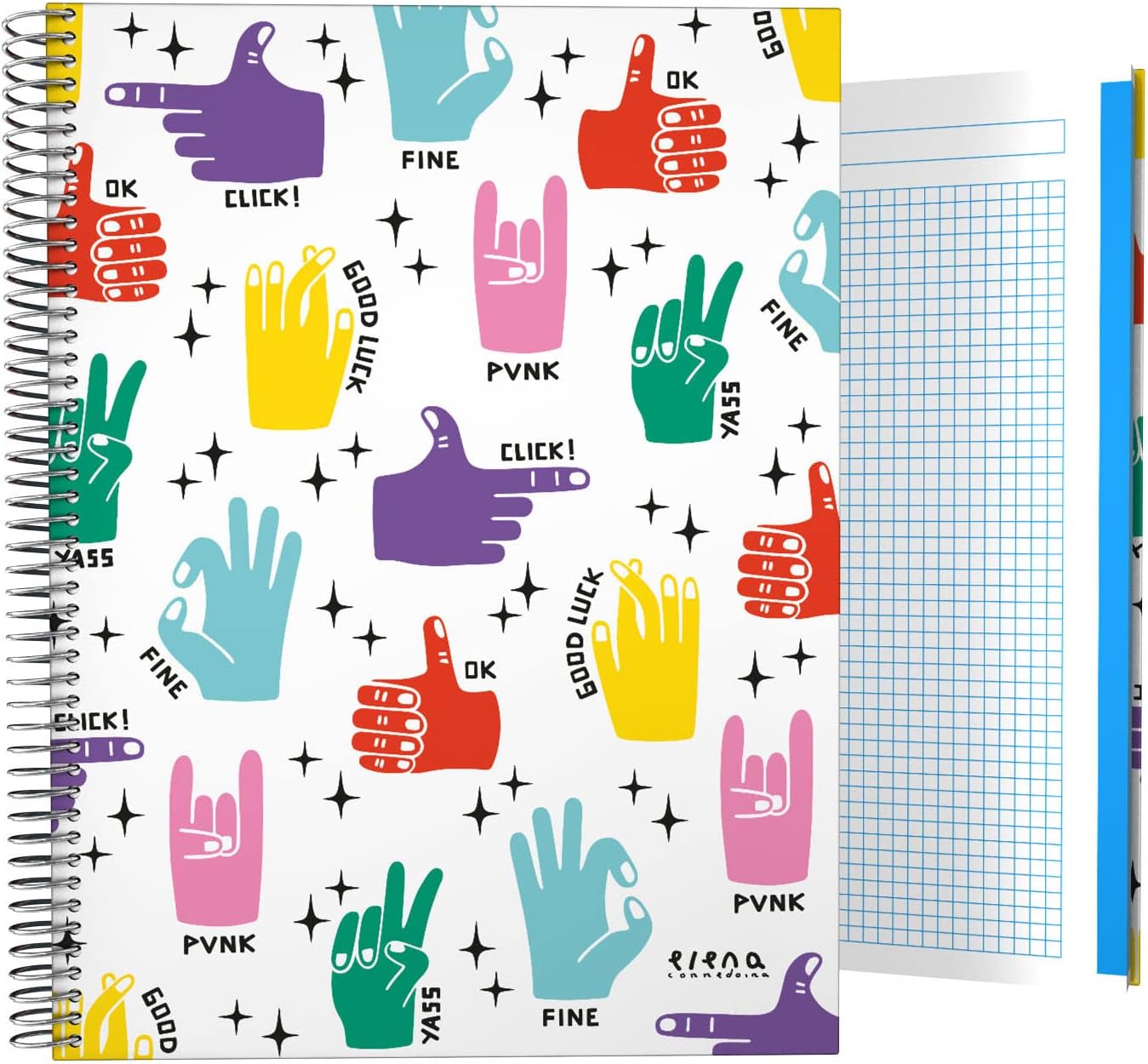 Grafoplás 16502643. Hardcover Notebook A4, 5x5 Grid, 5 Color Bands, Hands, Elena Corredoira Collection, FSC Certified